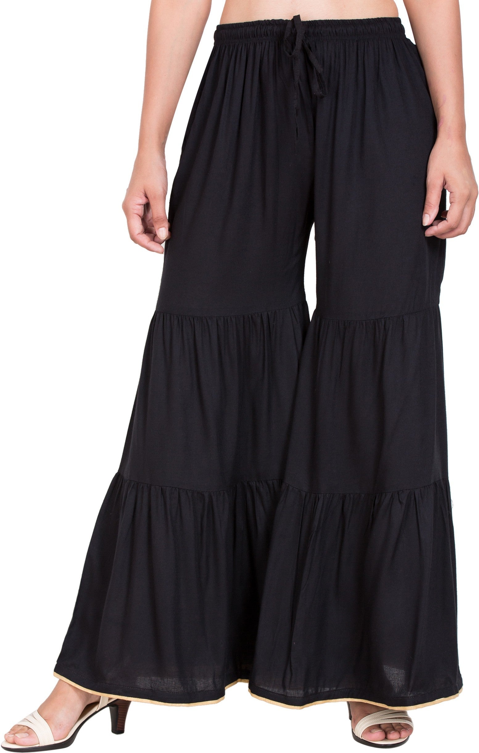 PAVONINE Black Color Solid 3-Panels Flared Sharara