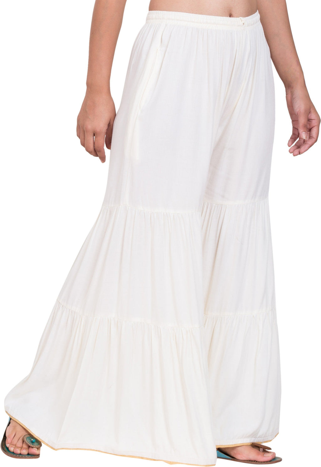 PAVONINE White Color Solid 3-Panels Flared Sharara