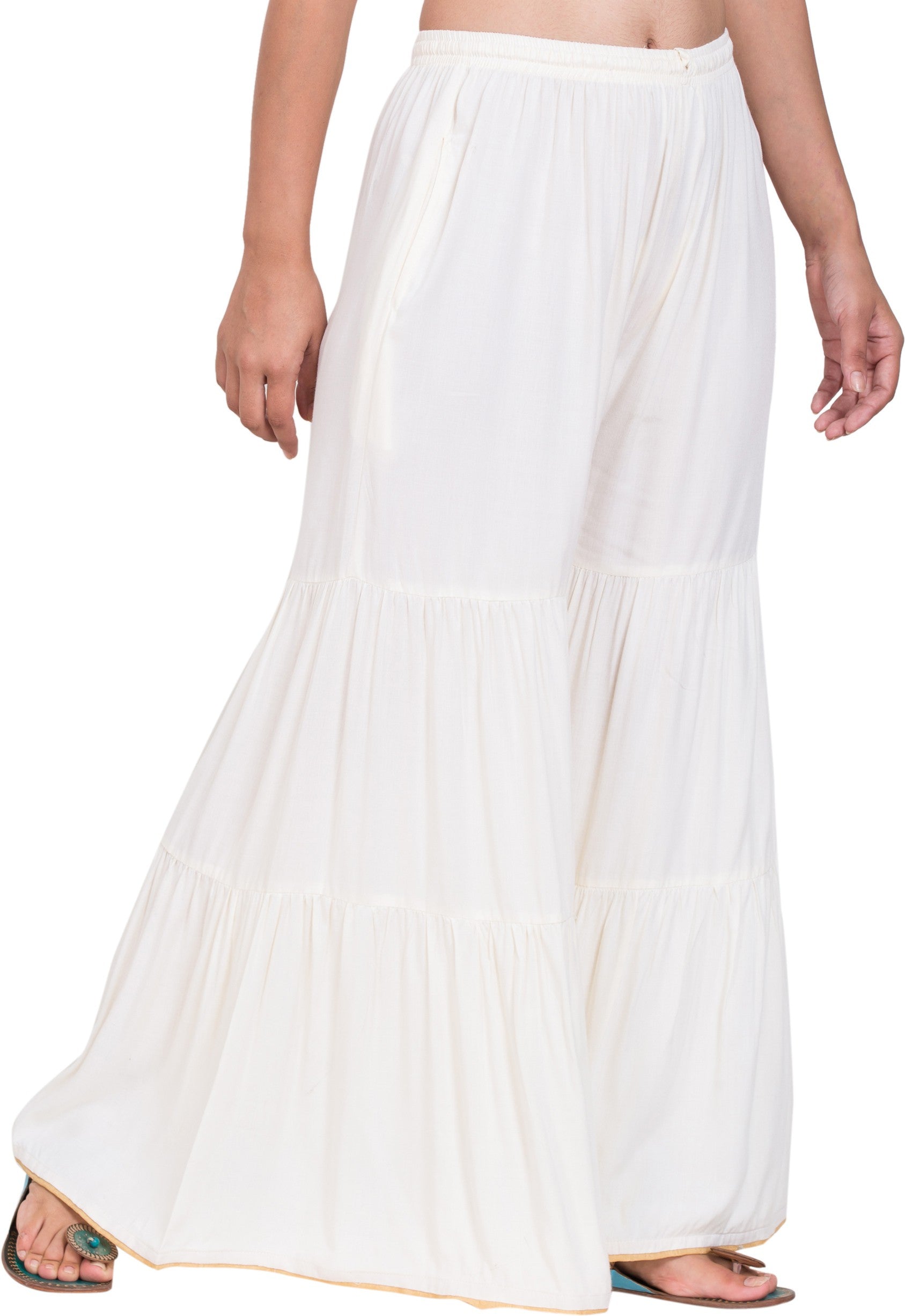 PAVONINE White Color Solid 3-Panels Flared Sharara