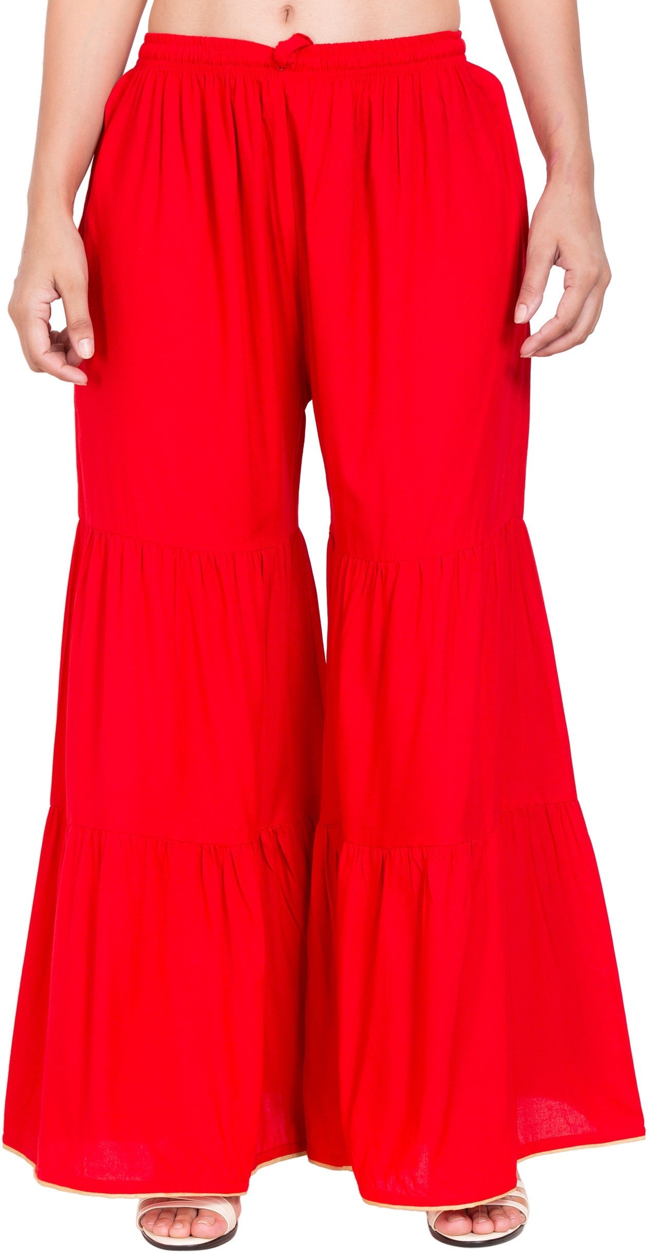 PAVONINE Red Color Solid 3-Panels Flared Sharara