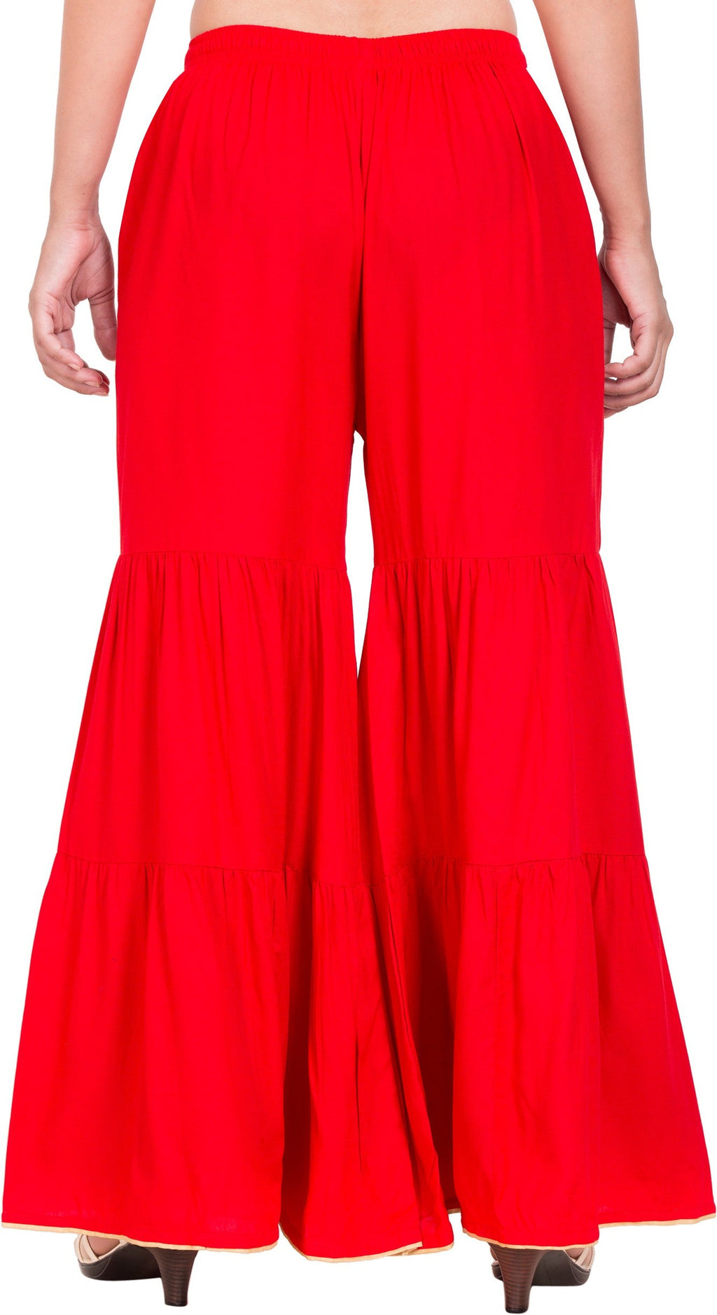 PAVONINE Red Color Solid 3-Panels Flared Sharara
