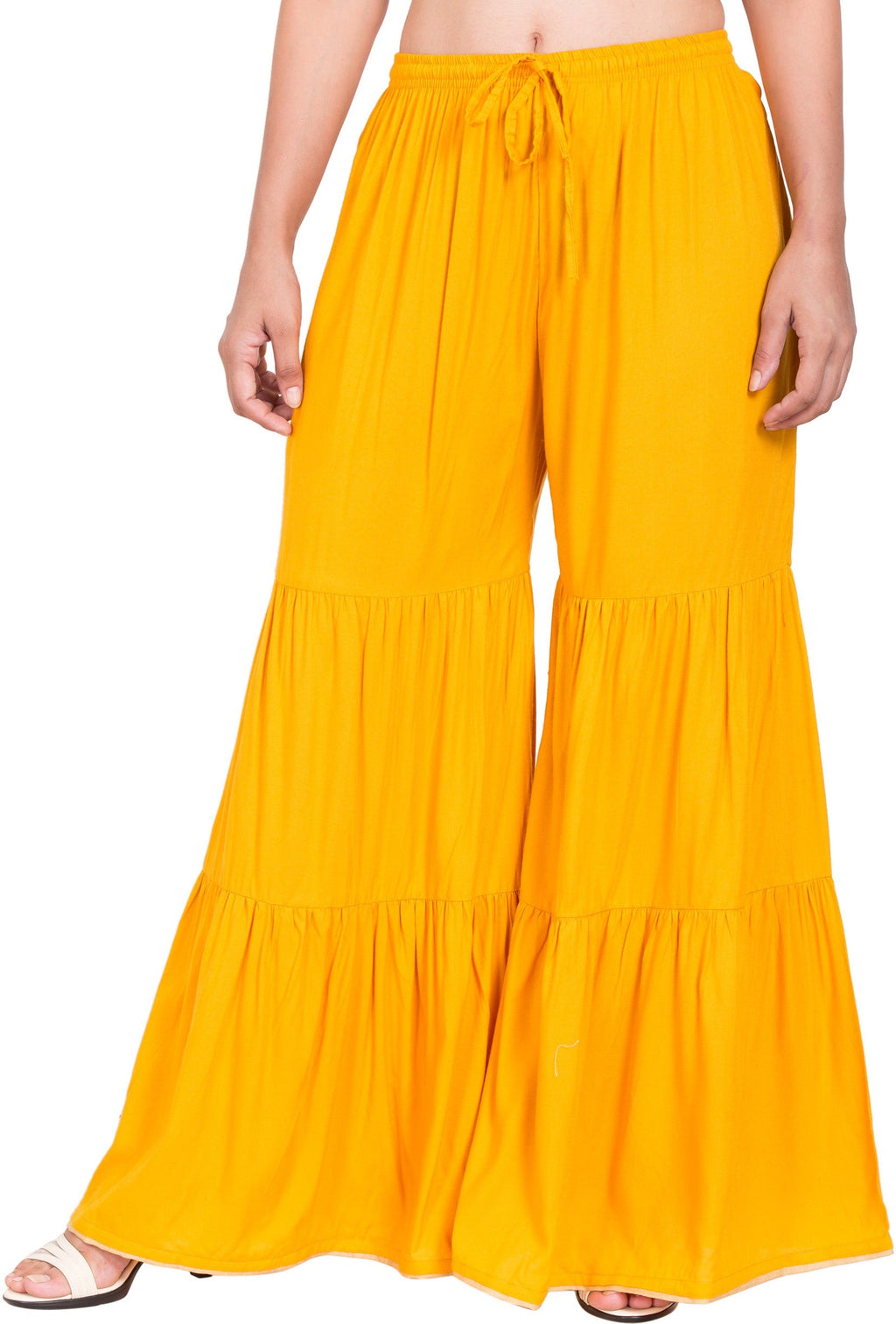 PAVONINE Mustard Color Solid 3-Panels Flared Sharara