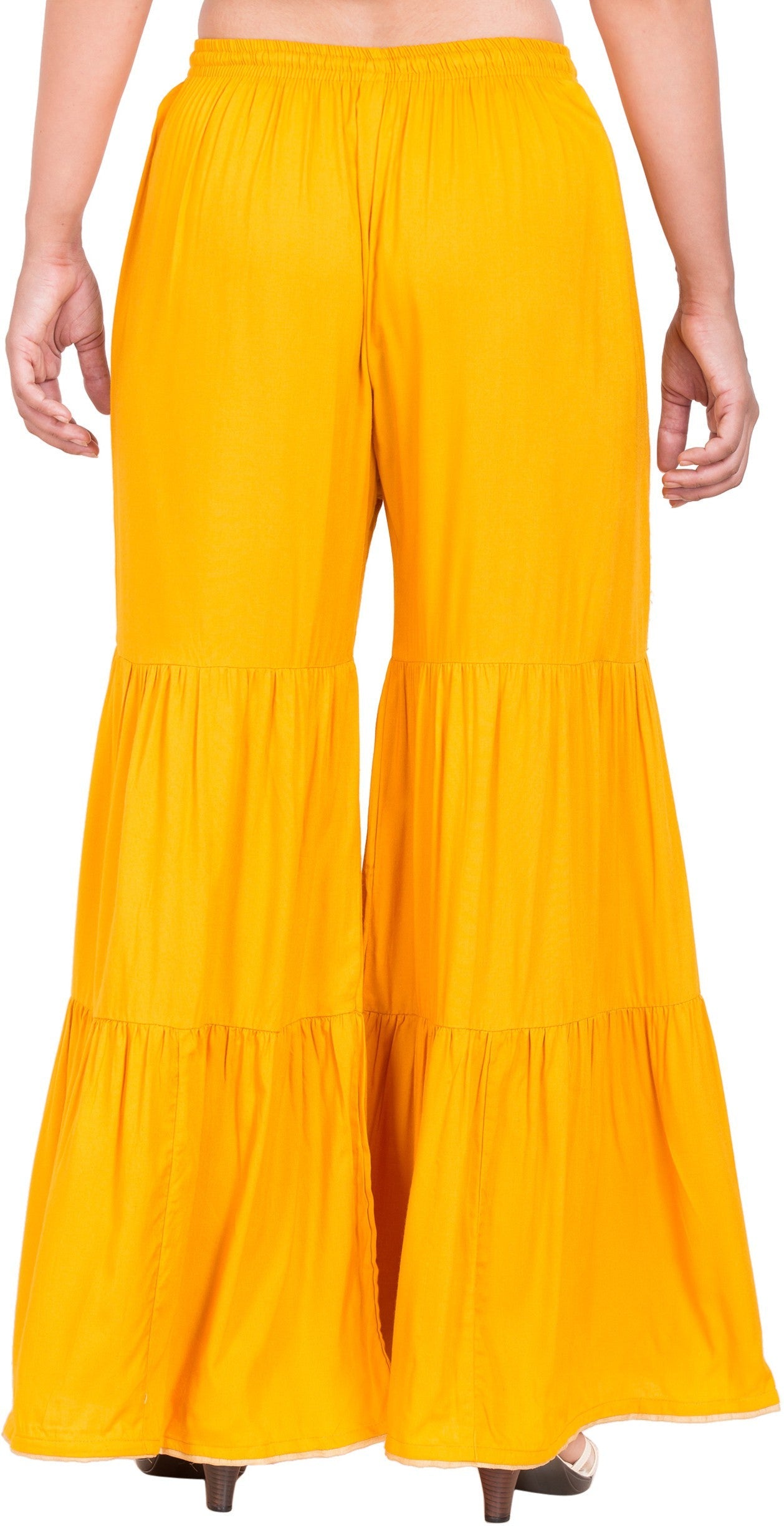 PAVONINE Mustard Color Solid 3-Panels Flared Sharara
