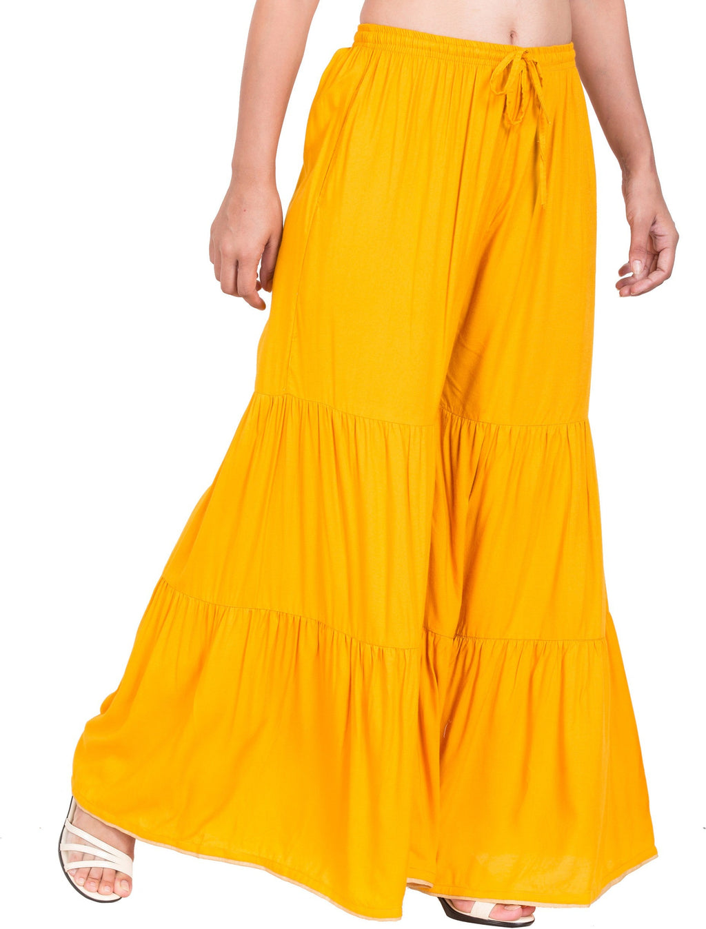 PAVONINE Mustard Color Solid 3-Panels Flared Sharara