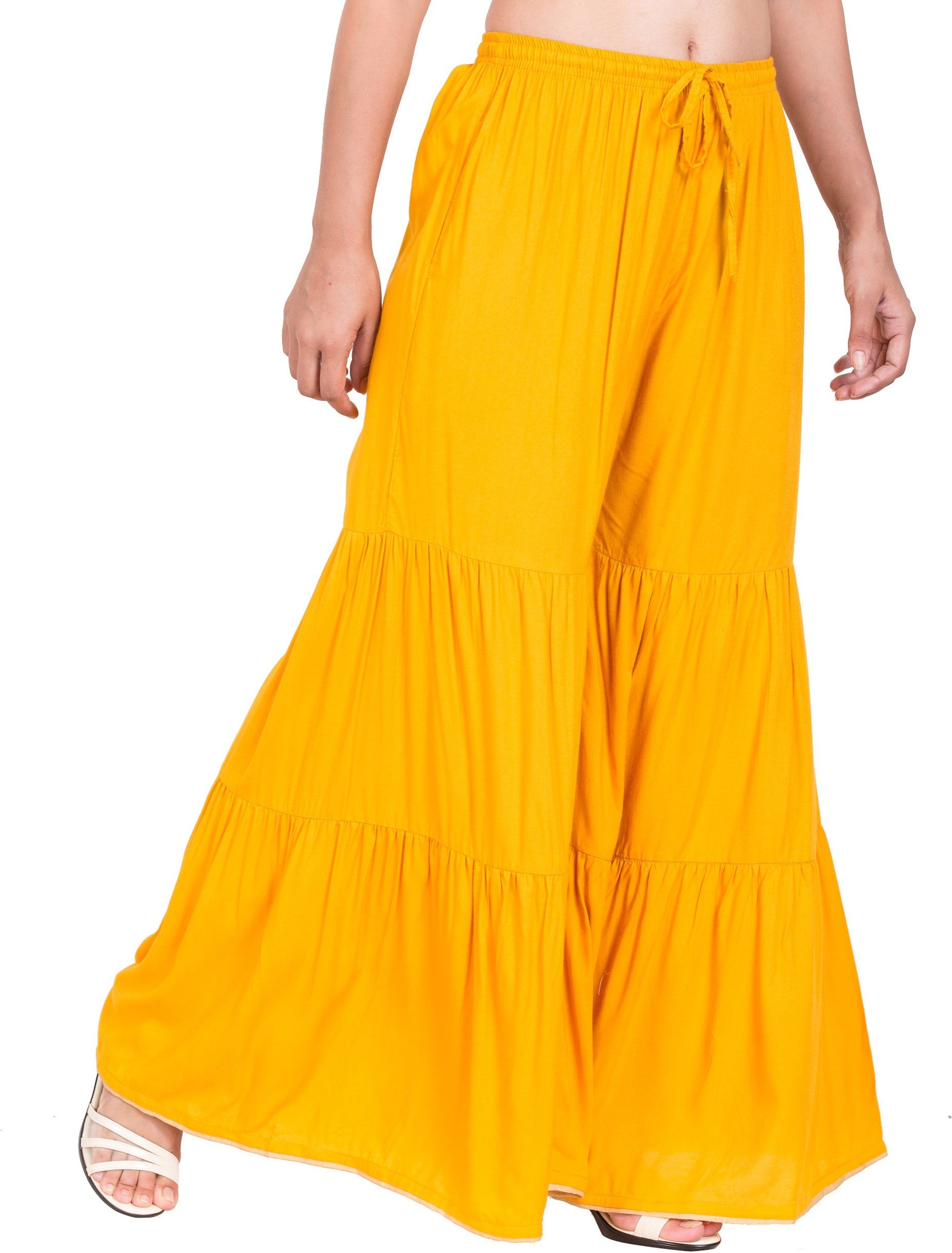 PAVONINE Mustard Color Solid 3-Panels Flared Sharara
