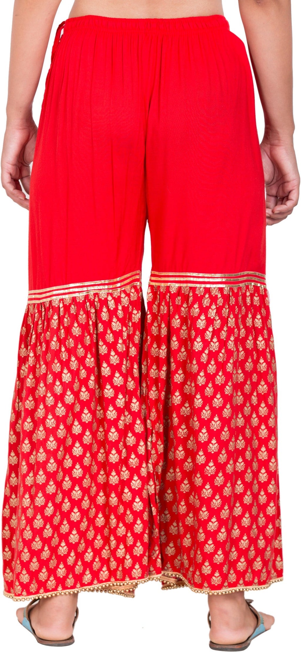 PAVONINE Red Color 3-Panels Sequence Printed Flared Sharara For Women & Girls