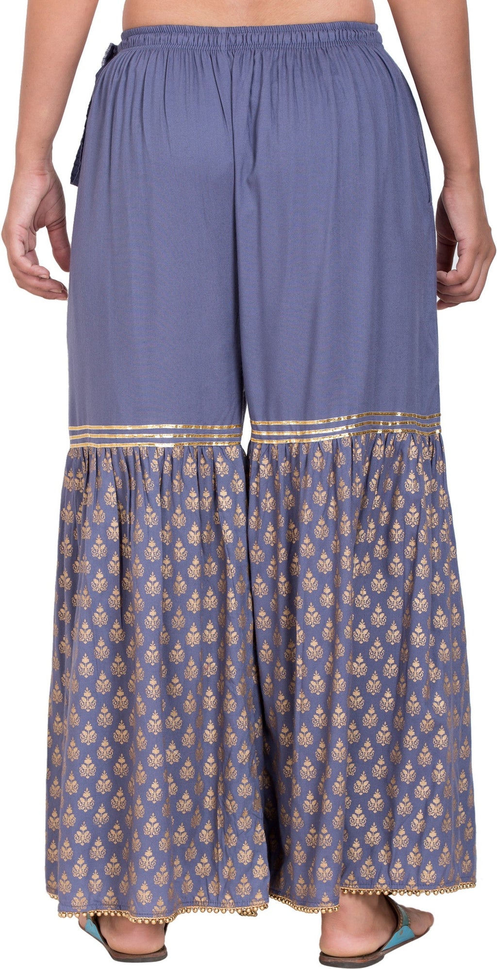 PAVONINE Grey Color 3-Panels Sequence Printed Flared Sharara For Women & Girls