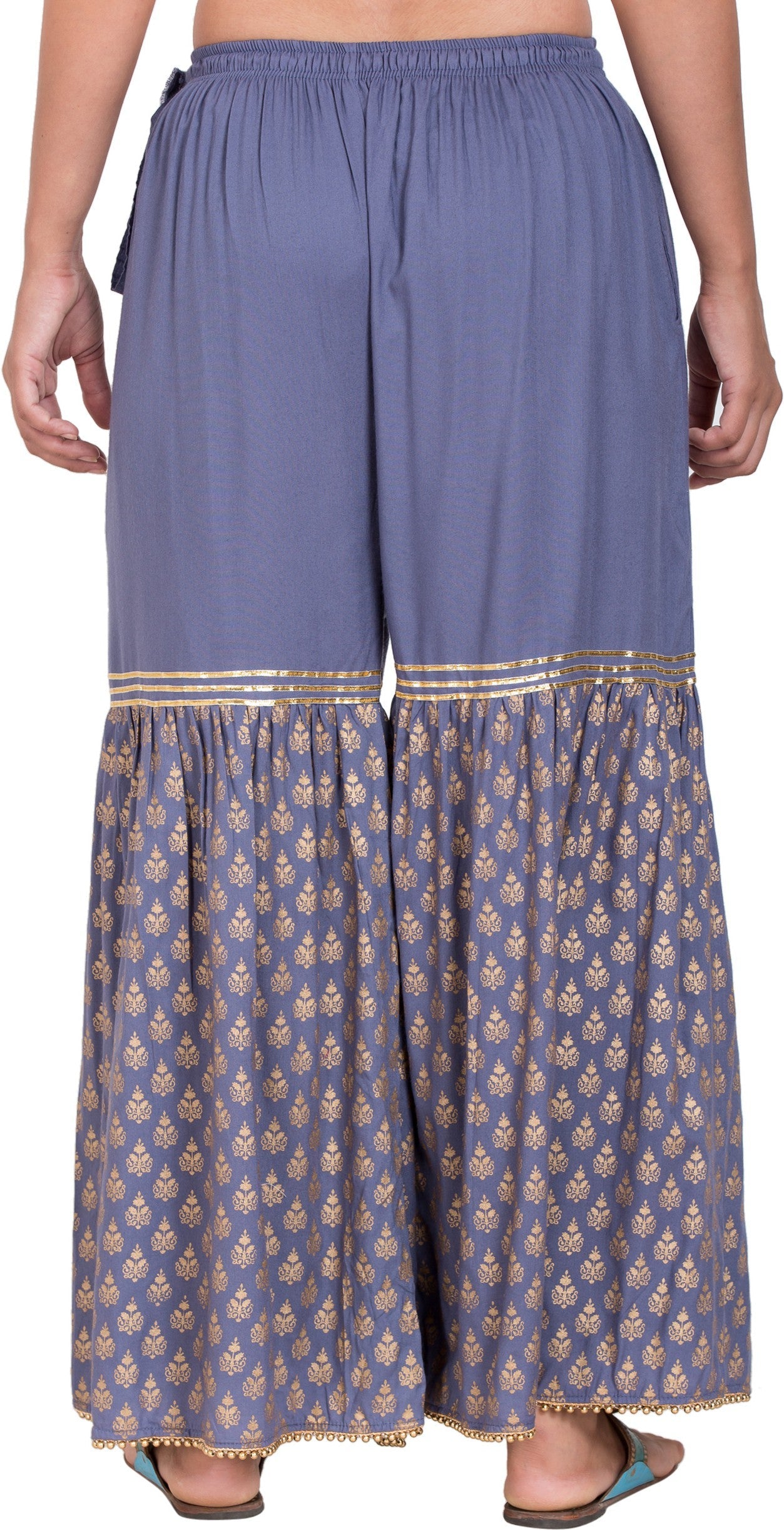 PAVONINE Grey Color 3-Panels Sequence Printed Flared Sharara For Women & Girls