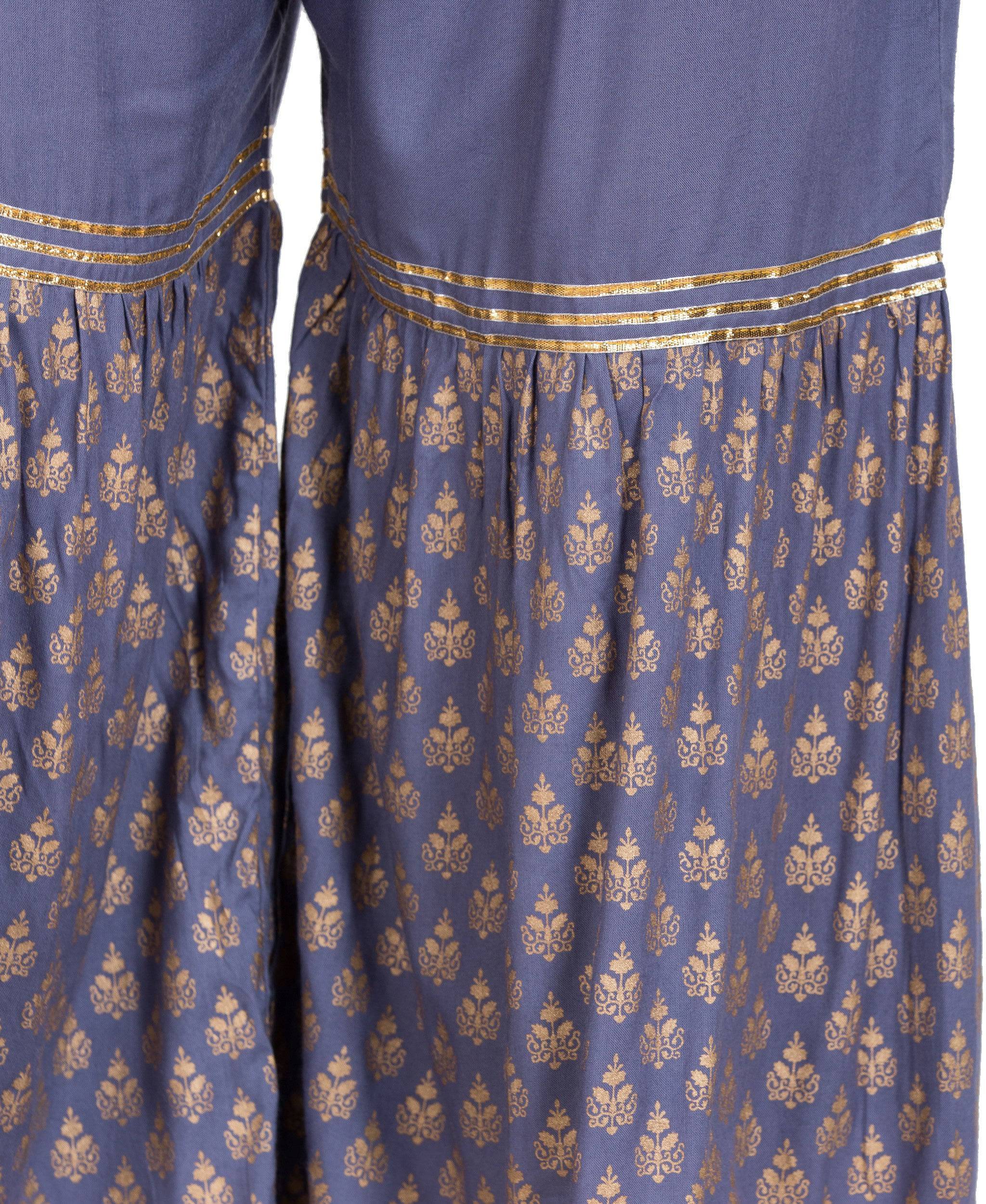 PAVONINE Grey Color 3-Panels Sequence Printed Flared Sharara For Women & Girls