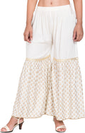 PAVONINE Off-White Color 3-Panels Sequence Printed Flared Sharara For Women & Girls