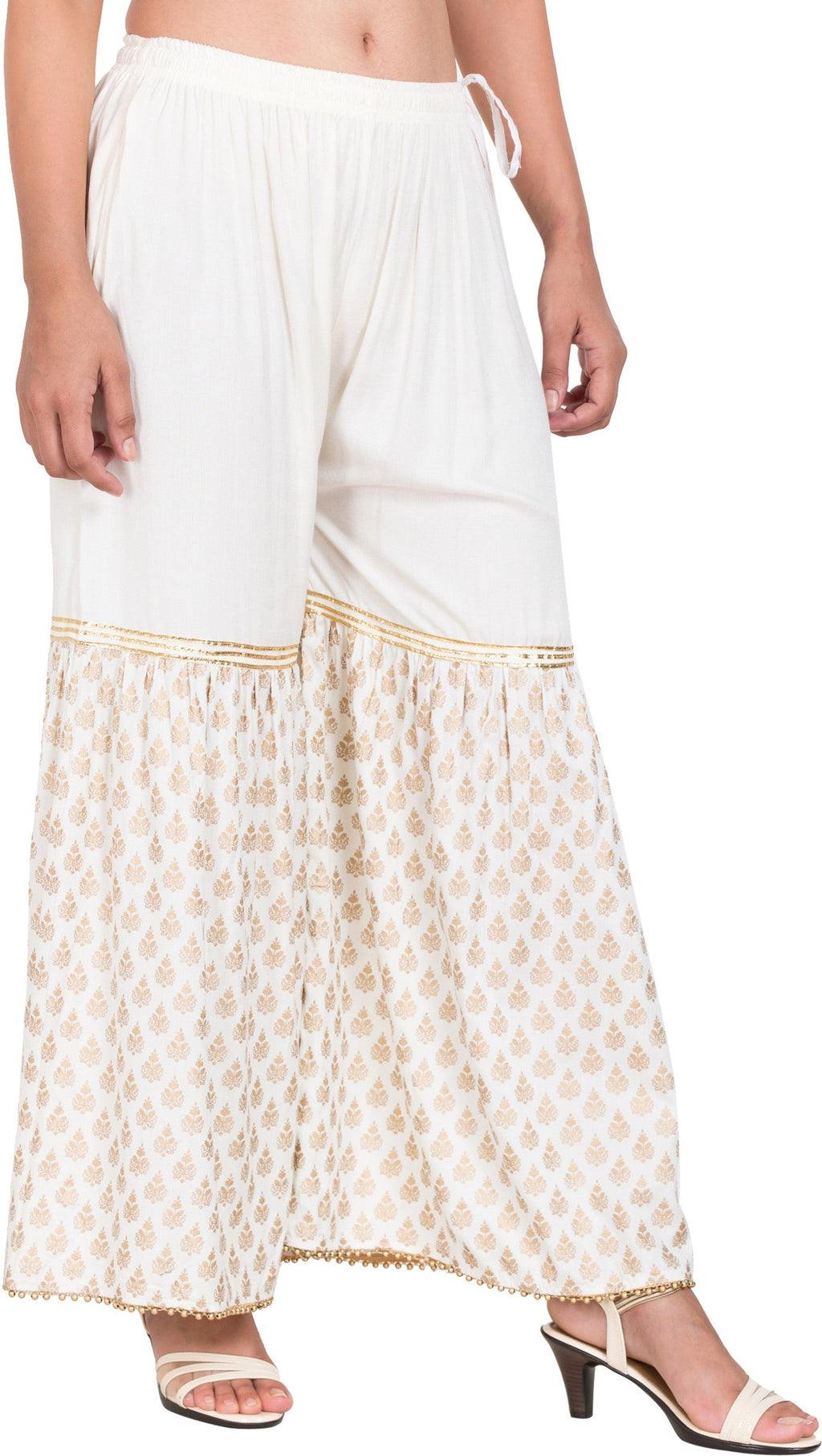 PAVONINE Off-White Color 3-Panels Sequence Printed Flared Sharara For Women & Girls
