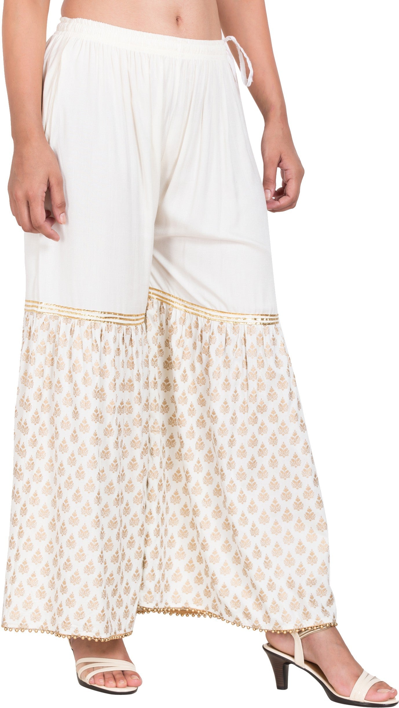 PAVONINE Off-White Color 3-Panels Sequence Printed Flared Sharara For Women & Girls