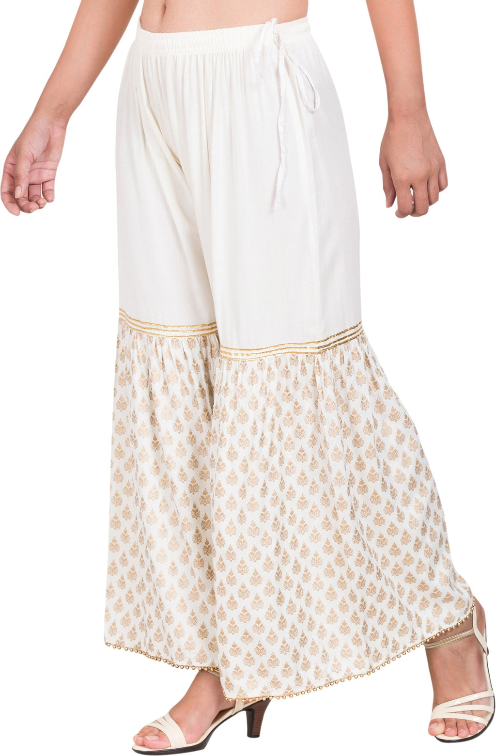 PAVONINE Off-White Color 3-Panels Sequence Printed Flared Sharara For Women & Girls