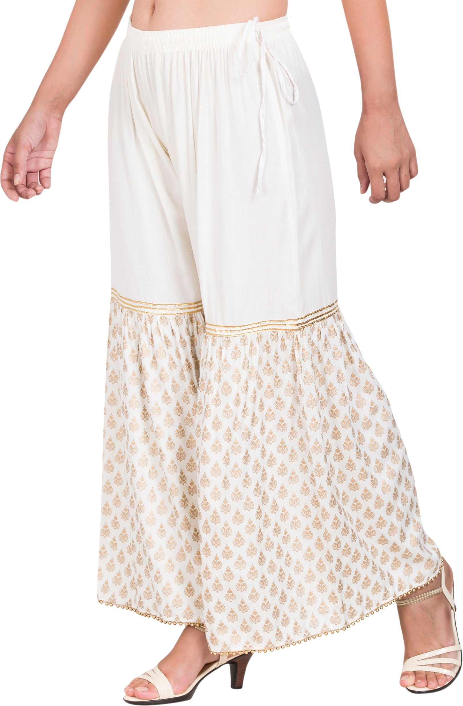 PAVONINE Off-White Color 3-Panels Sequence Printed Flared Sharara For Women & Girls
