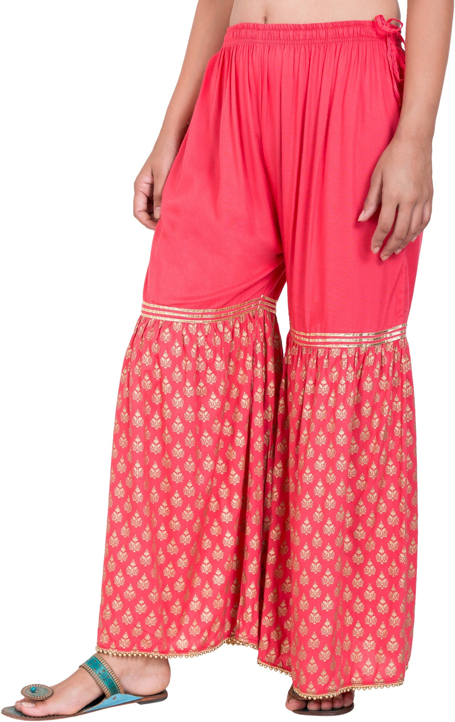 PAVONINE Gajri Color 3-Panels Sequence Printed Flared Sharara For Women & Girls