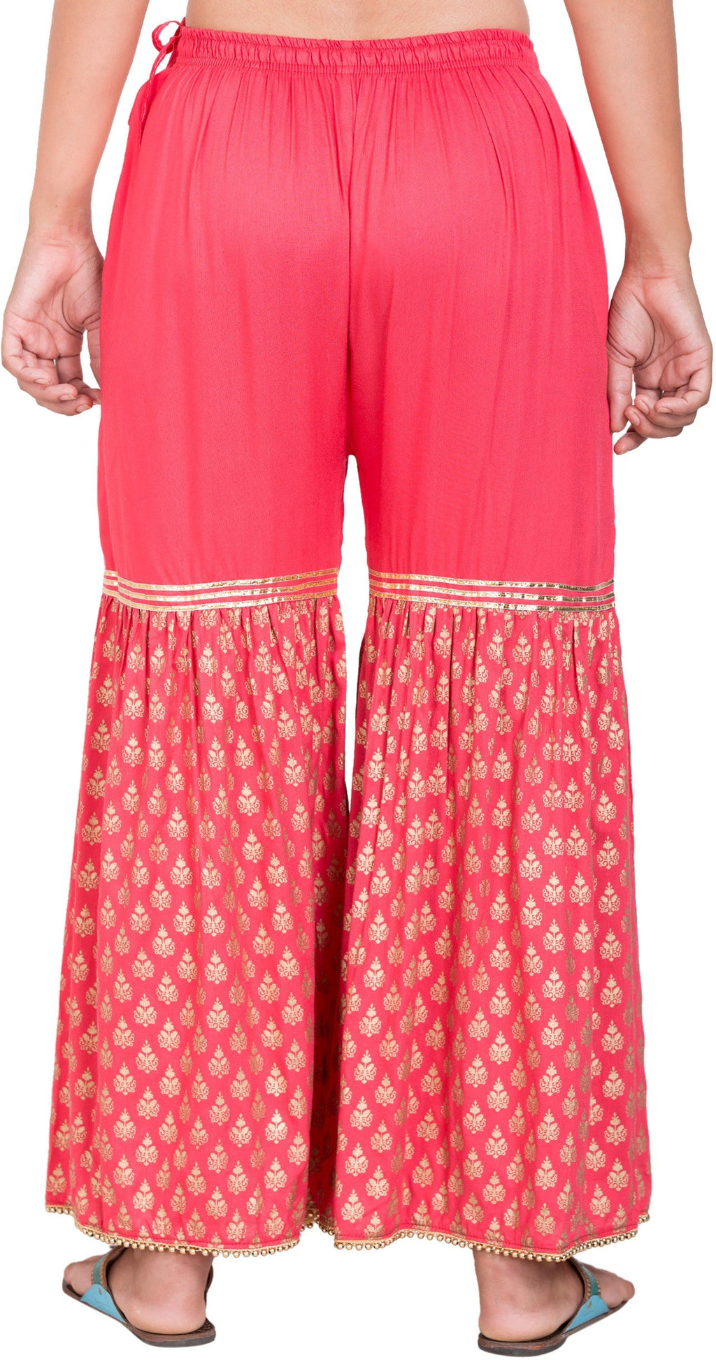 PAVONINE Gajri Color 3-Panels Sequence Printed Flared Sharara For Women & Girls