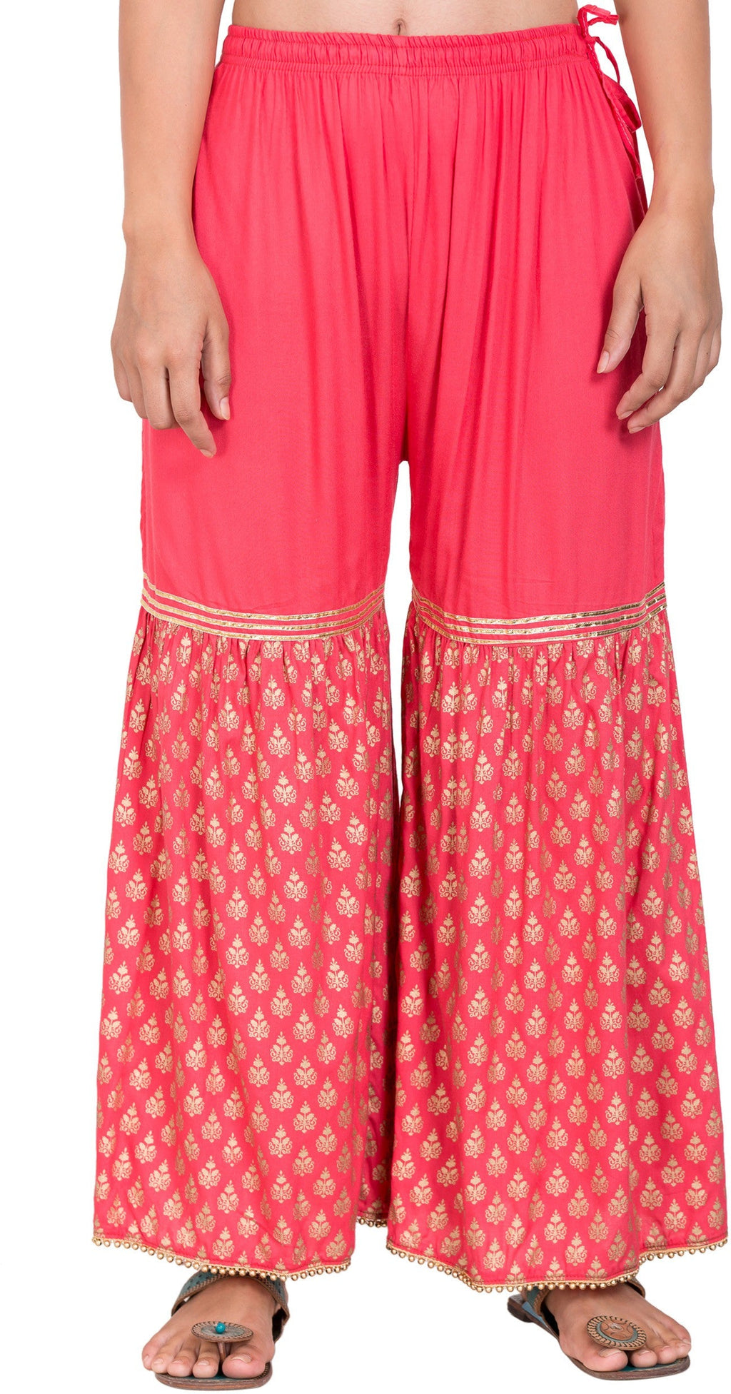 PAVONINE Gajri Color 3-Panels Sequence Printed Flared Sharara For Women & Girls