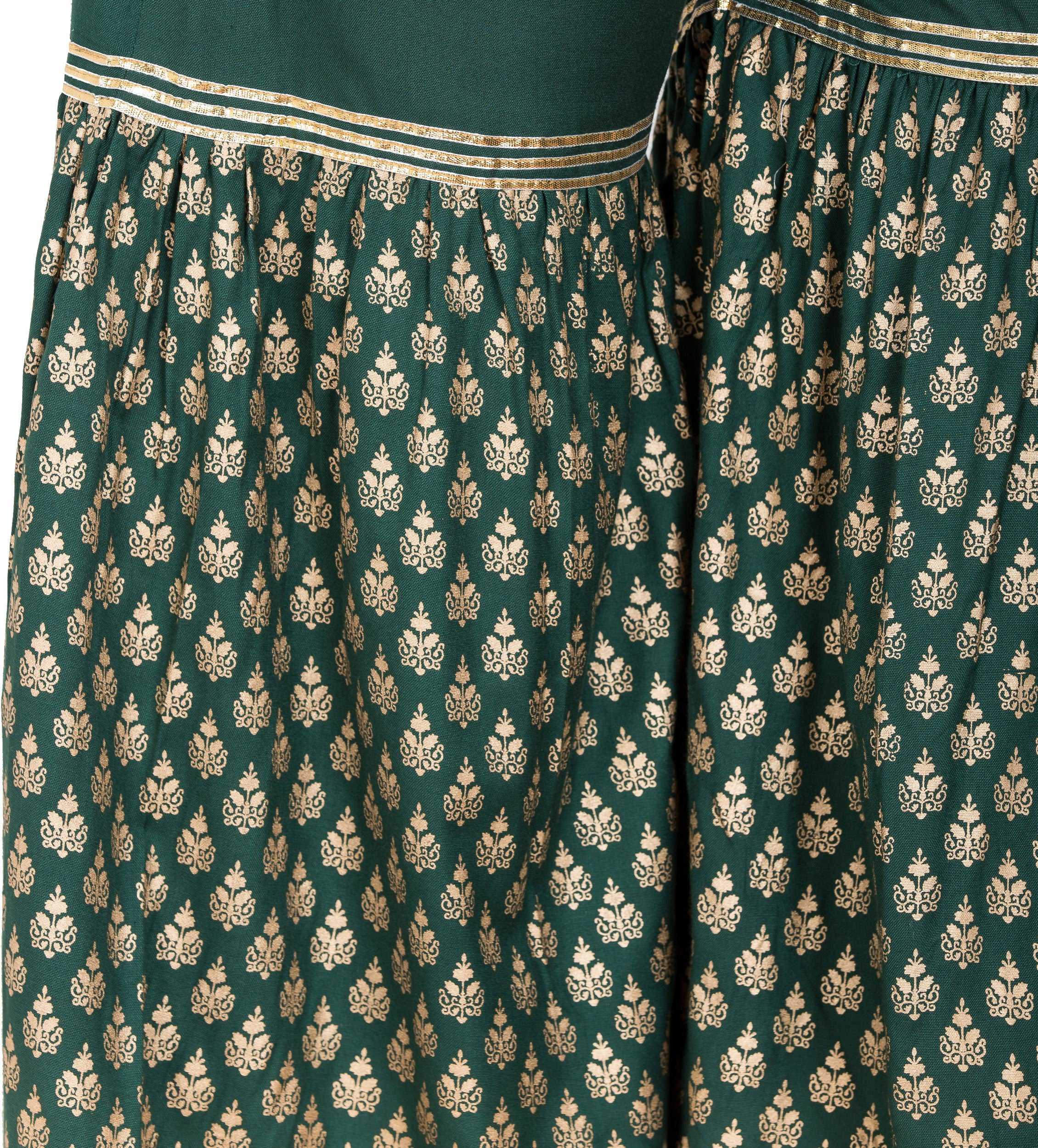 PAVONINE Bottle Green Color 3-Panels Sequence Printed Flared Sharara For Women & Girls
