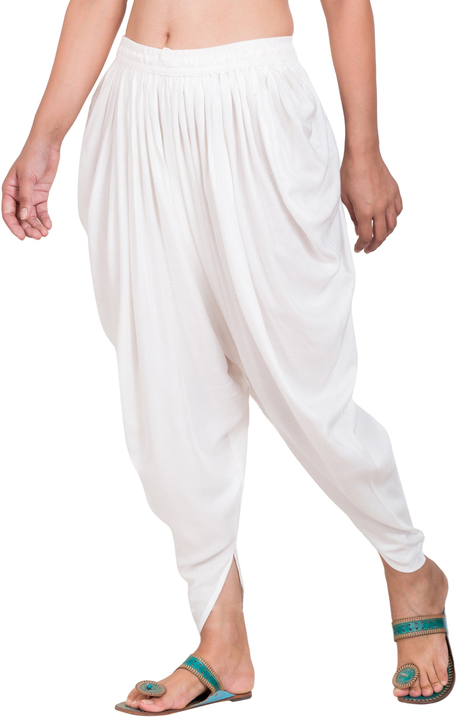 PAVONINE White Color Solid Beetel Rayon Fabric Patiala For Women & Girls