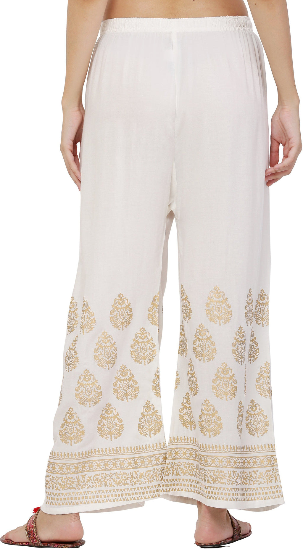 PAVONINE White Color Golden Printed Rayon Fabric Sharara For Women & Girls