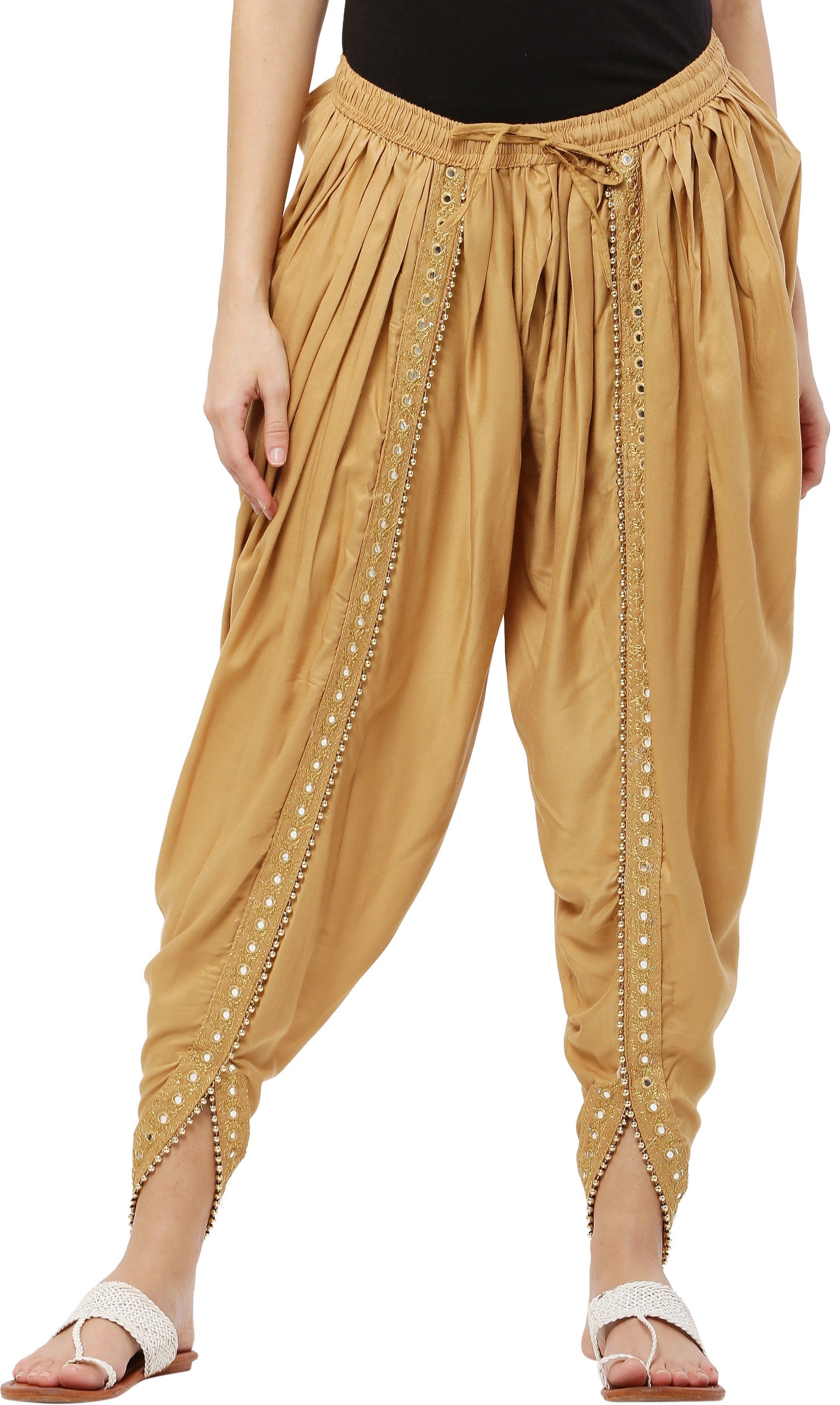 PAVONINE Beige Color Embellished Beetel Rayon Fabric Patiala For Women & Girls