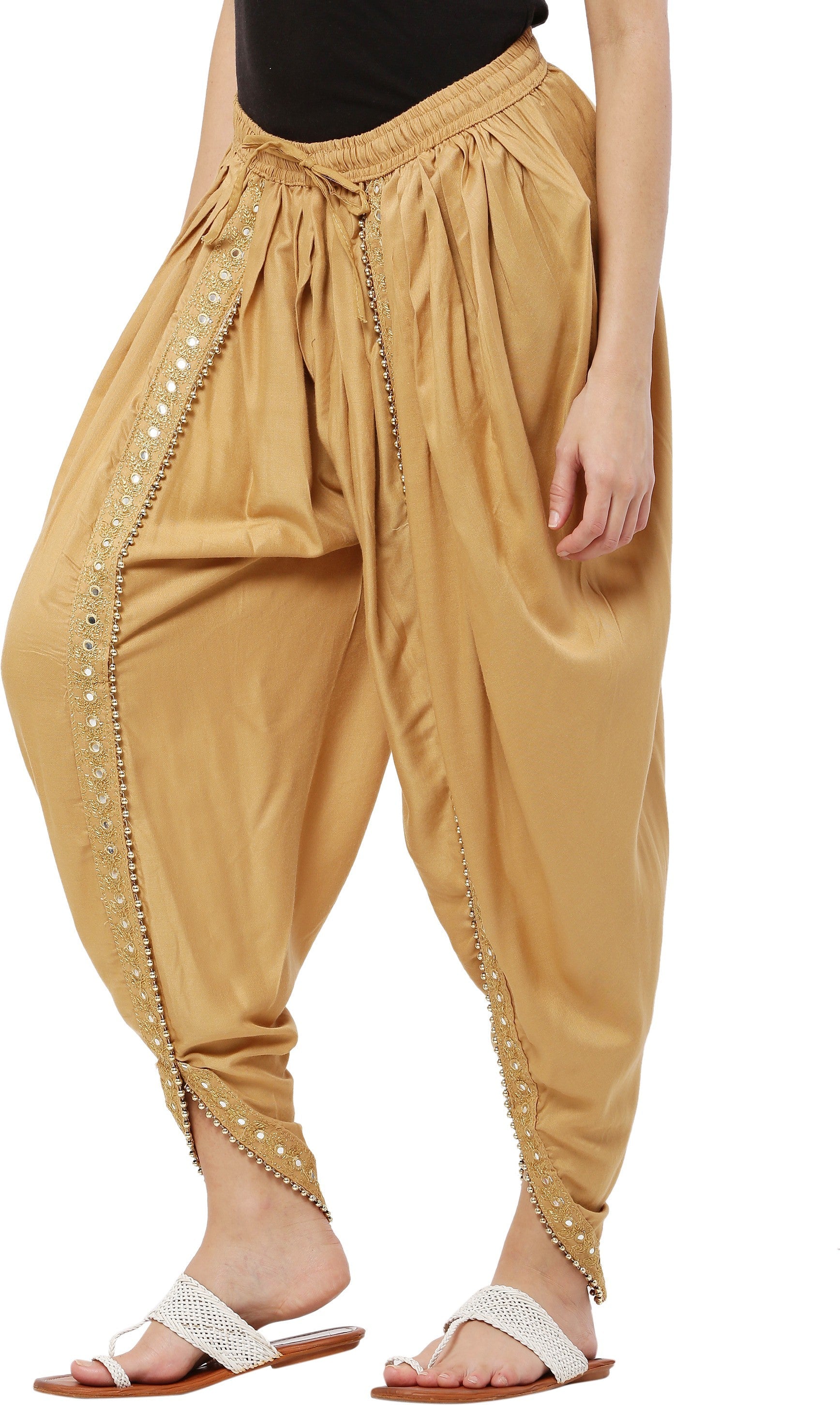 PAVONINE Beige Color Embellished Beetel Rayon Fabric Patiala For Women & Girls