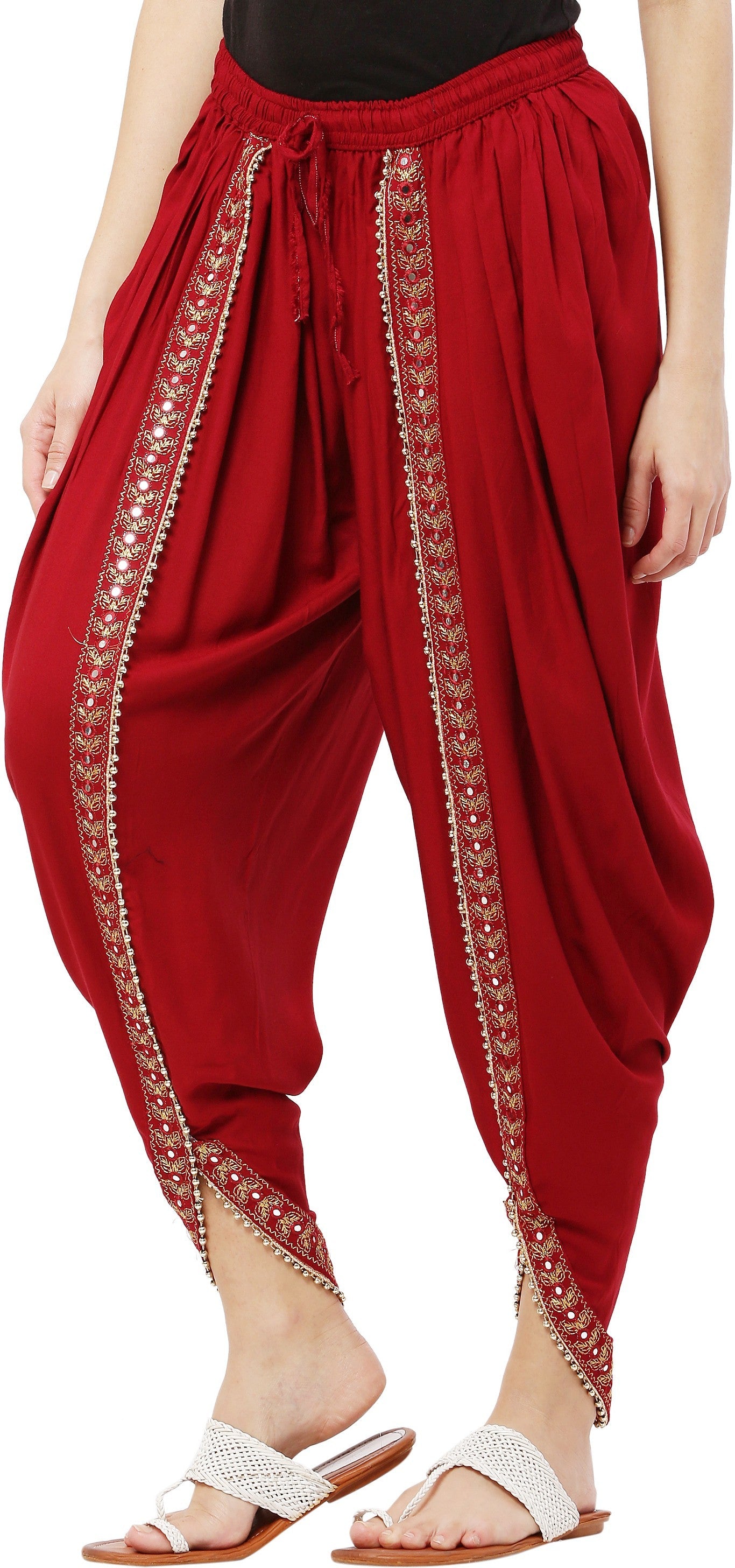 PAVONINE Maroon Color Embellished Beetel Rayon Fabric Patiala For Women & Girls
