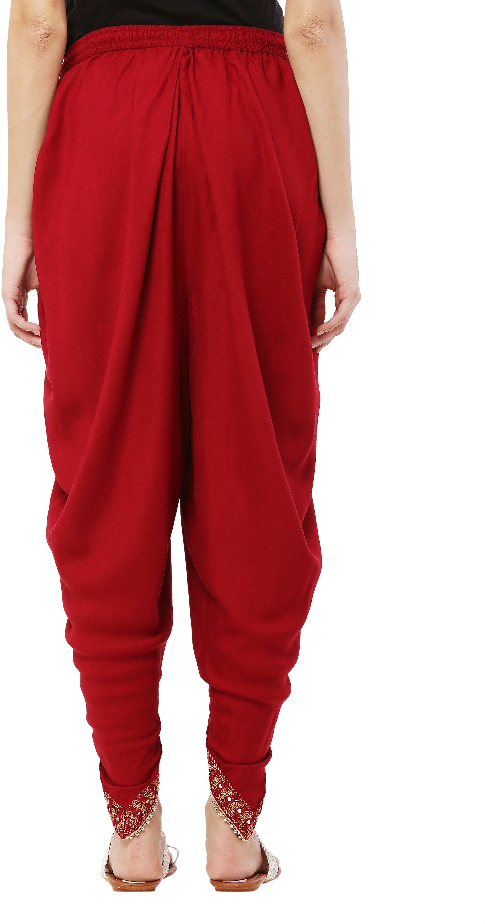 PAVONINE Maroon Color Embellished Beetel Rayon Fabric Patiala For Women & Girls