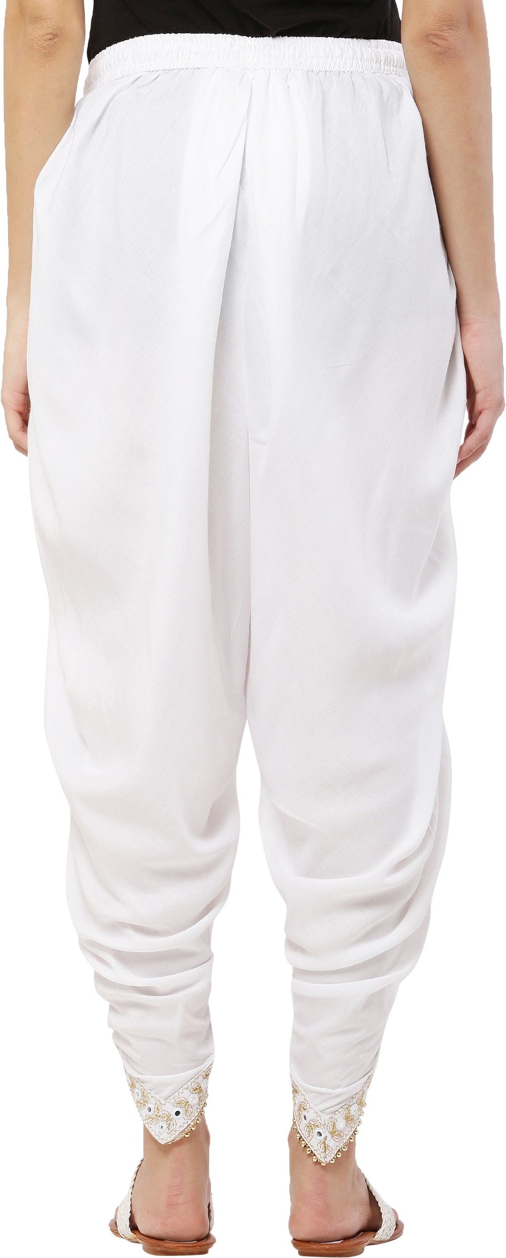 PAVONINE White Color Embellished Beetel Rayon Fabric Patiala For Women & Girls