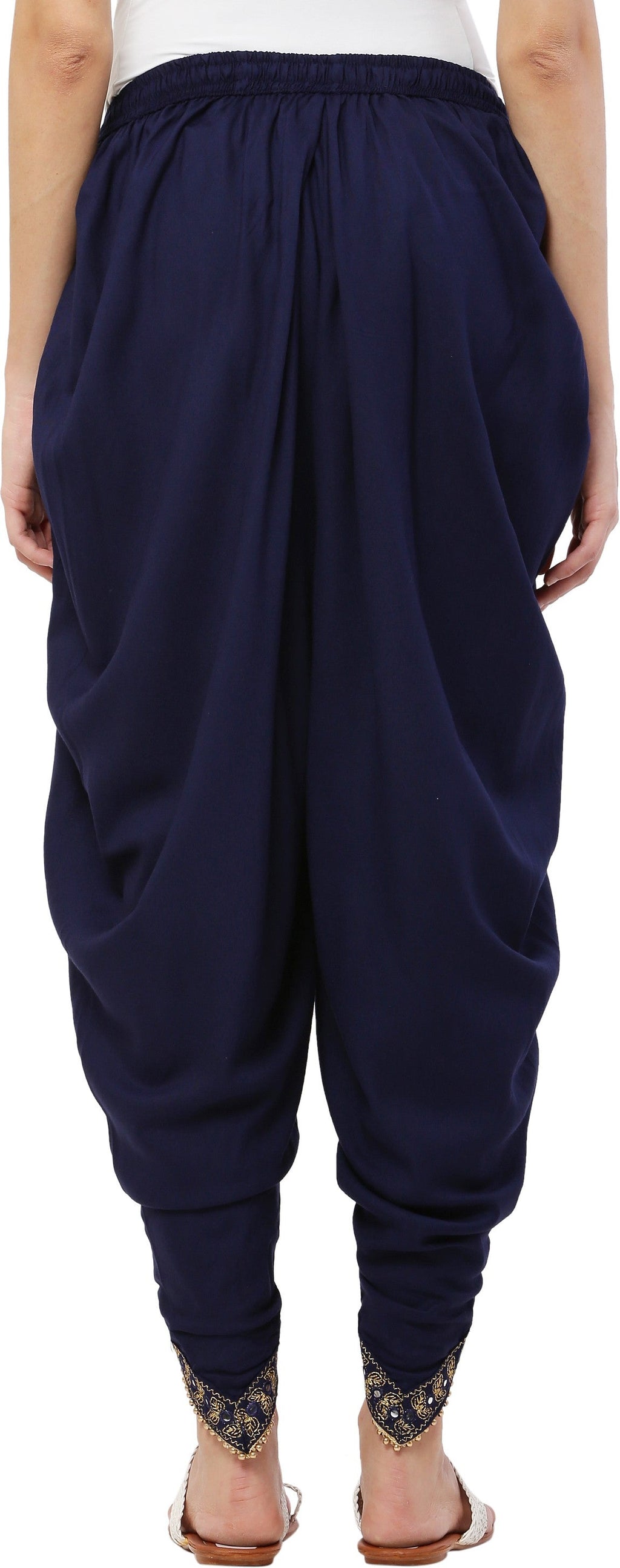 PAVONINE Navy Blue Color Embellished Beetel Rayon Fabric Patiala For Women & Girls