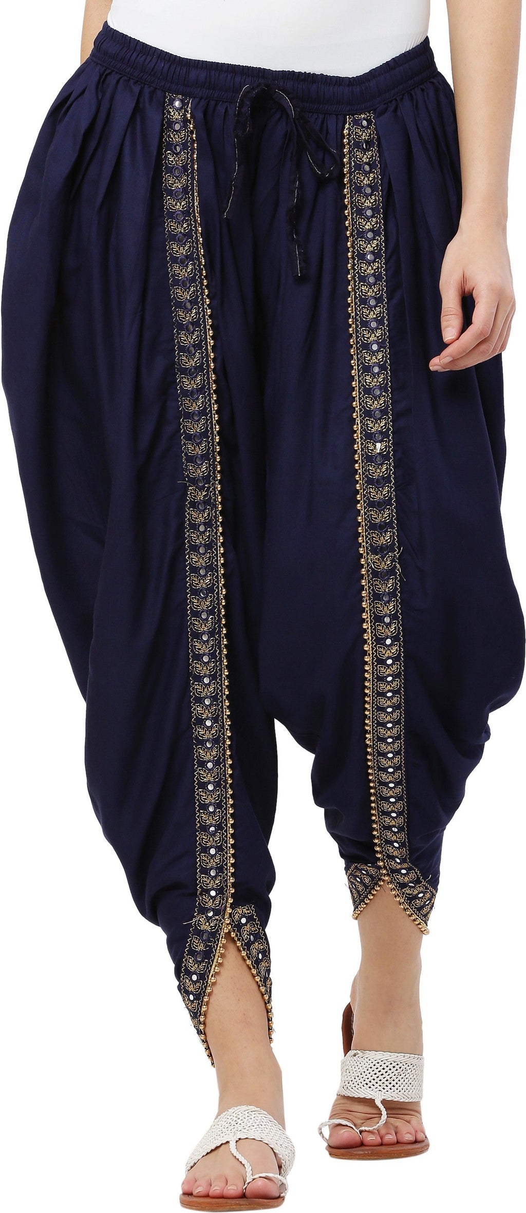 PAVONINE Navy Blue Color Embellished Beetel Rayon Fabric Patiala For Women & Girls