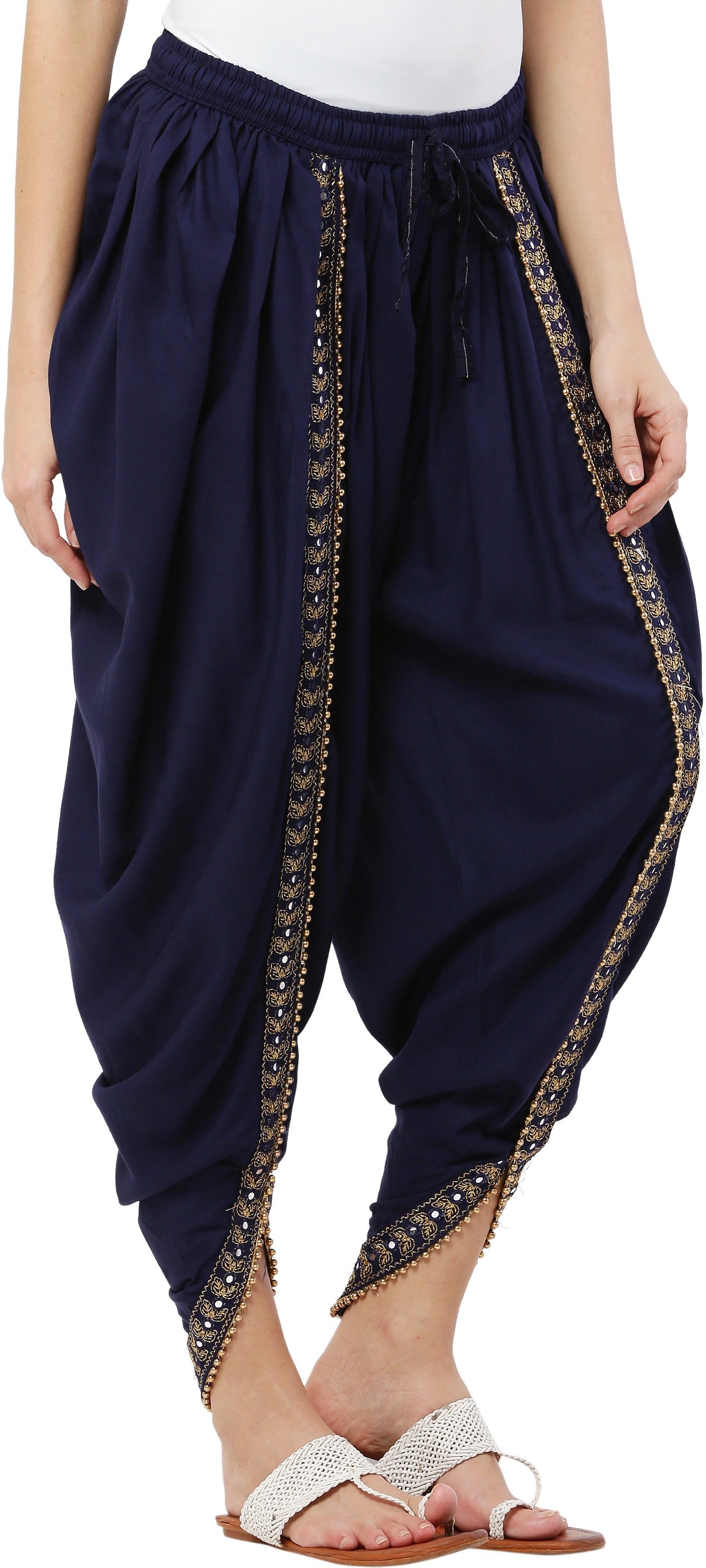 PAVONINE Navy Blue Color Embellished Beetel Rayon Fabric Patiala For Women & Girls