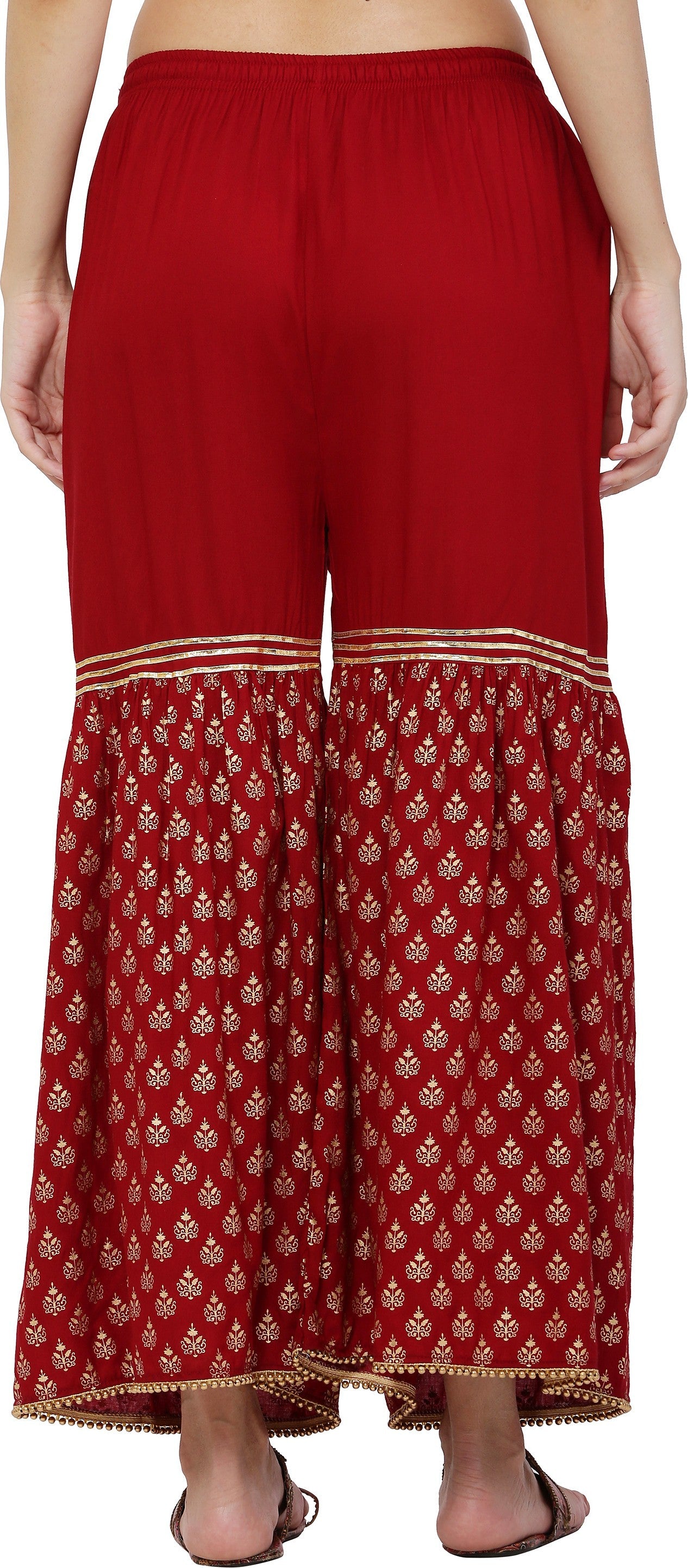 PAVONINE Maroon Color 3-Panels Sequence Printed Flared Sharara For Women & Girls
