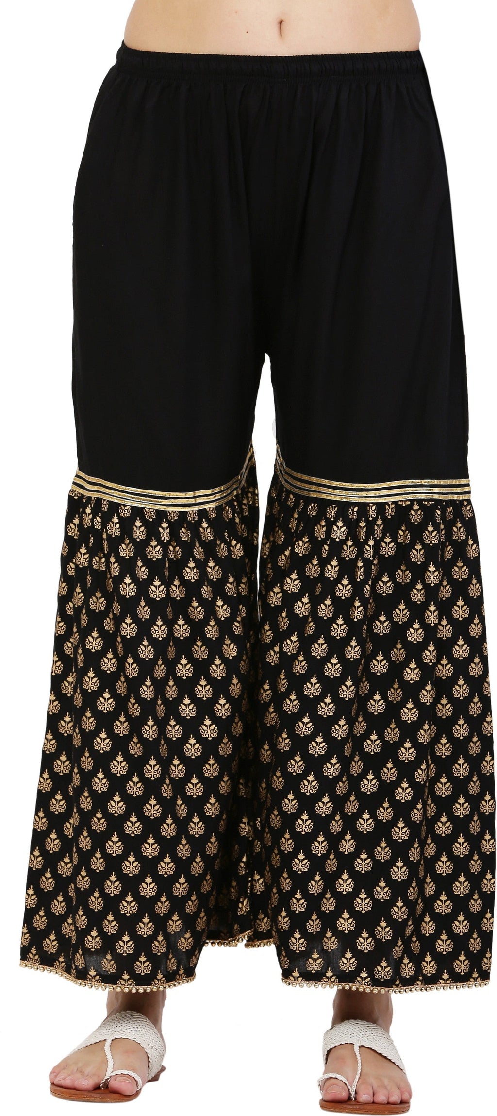 PAVONINE Black Color 3-Panels Sequence Printed Flared Sharara For Women & Girls