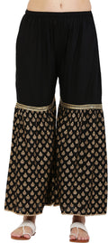 PAVONINE Black Color 3-Panels Sequence Printed Flared Sharara For Women & Girls