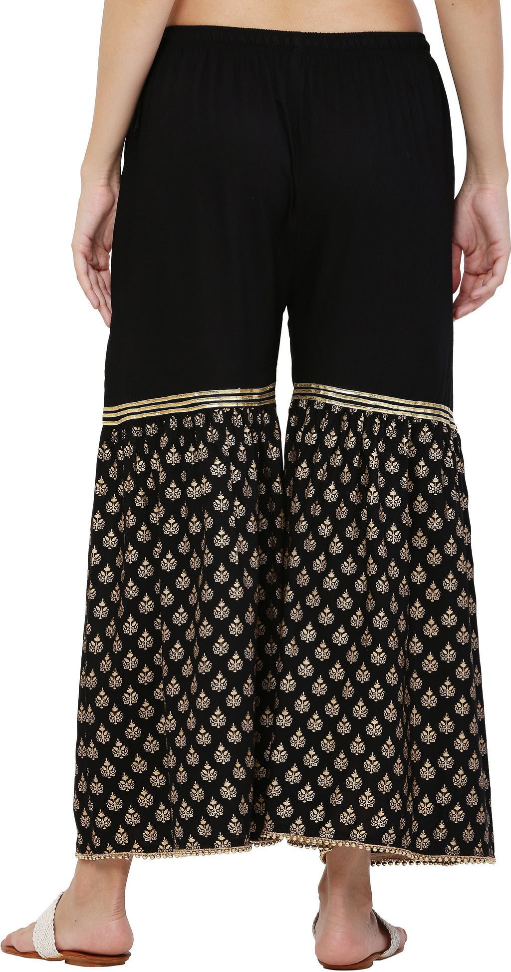 PAVONINE Black Color 3-Panels Sequence Printed Flared Sharara For Women & Girls