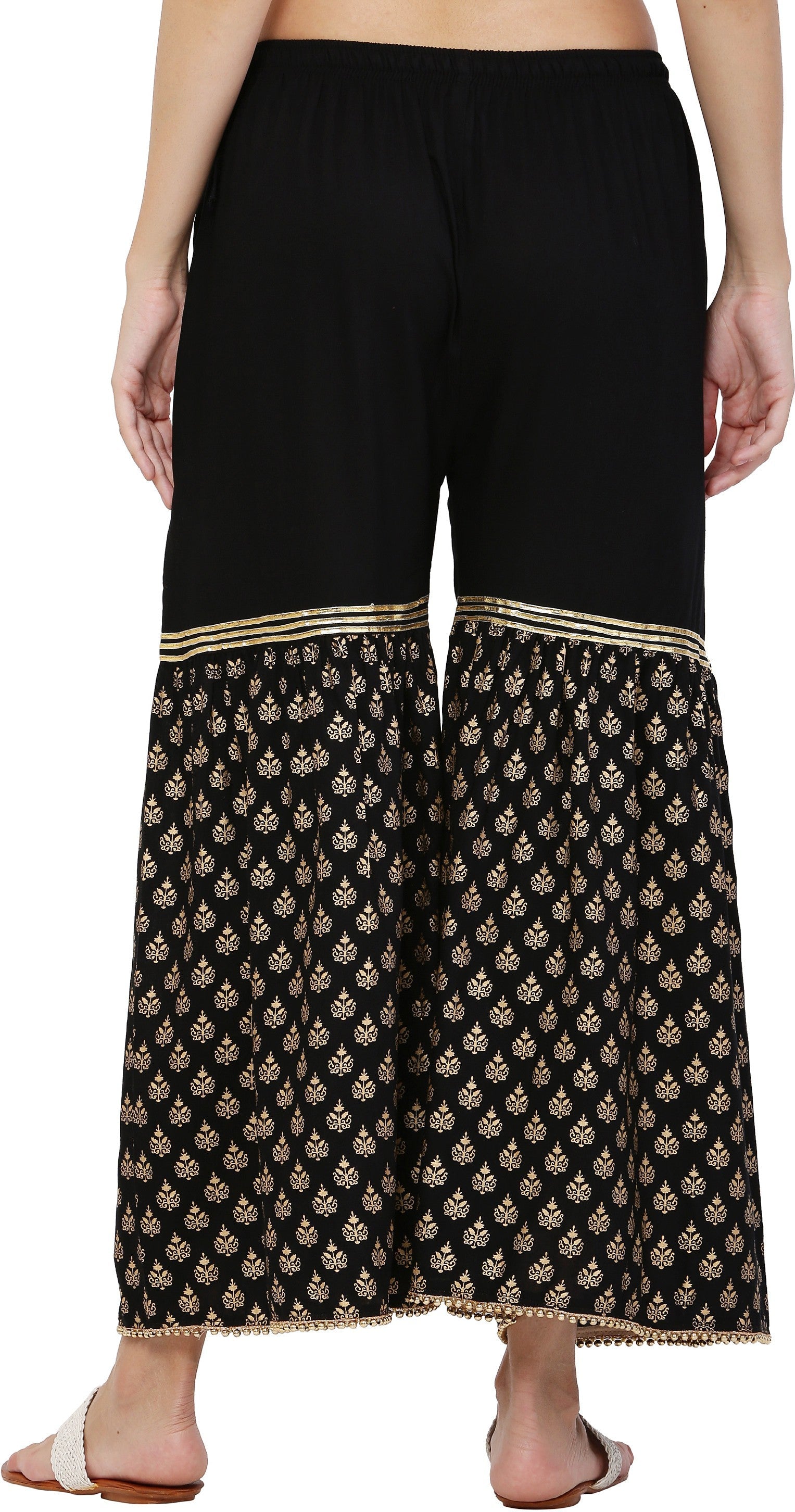 PAVONINE Black Color 3-Panels Sequence Printed Flared Sharara For Women & Girls