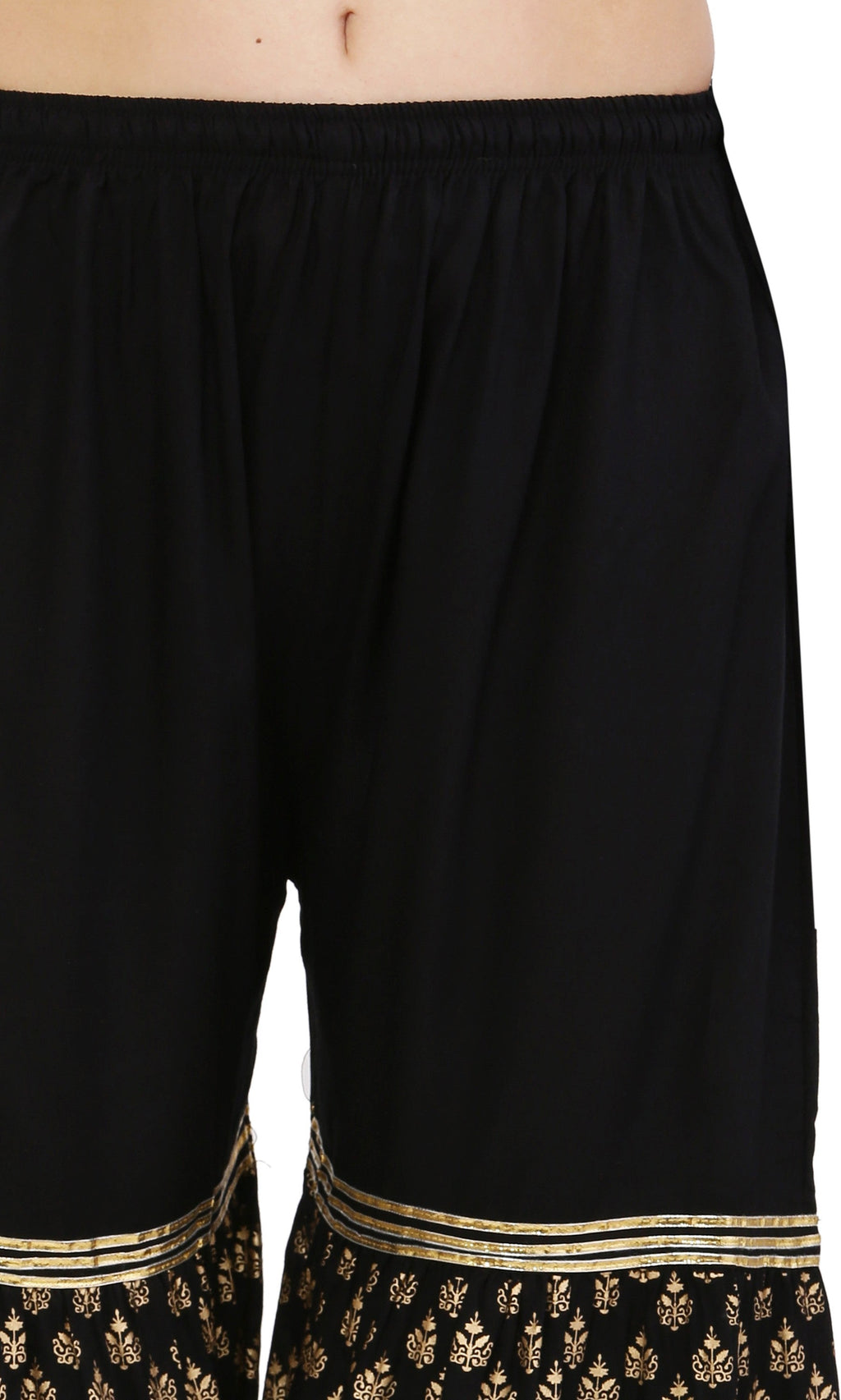 PAVONINE Black Color 3-Panels Sequence Printed Flared Sharara For Women & Girls