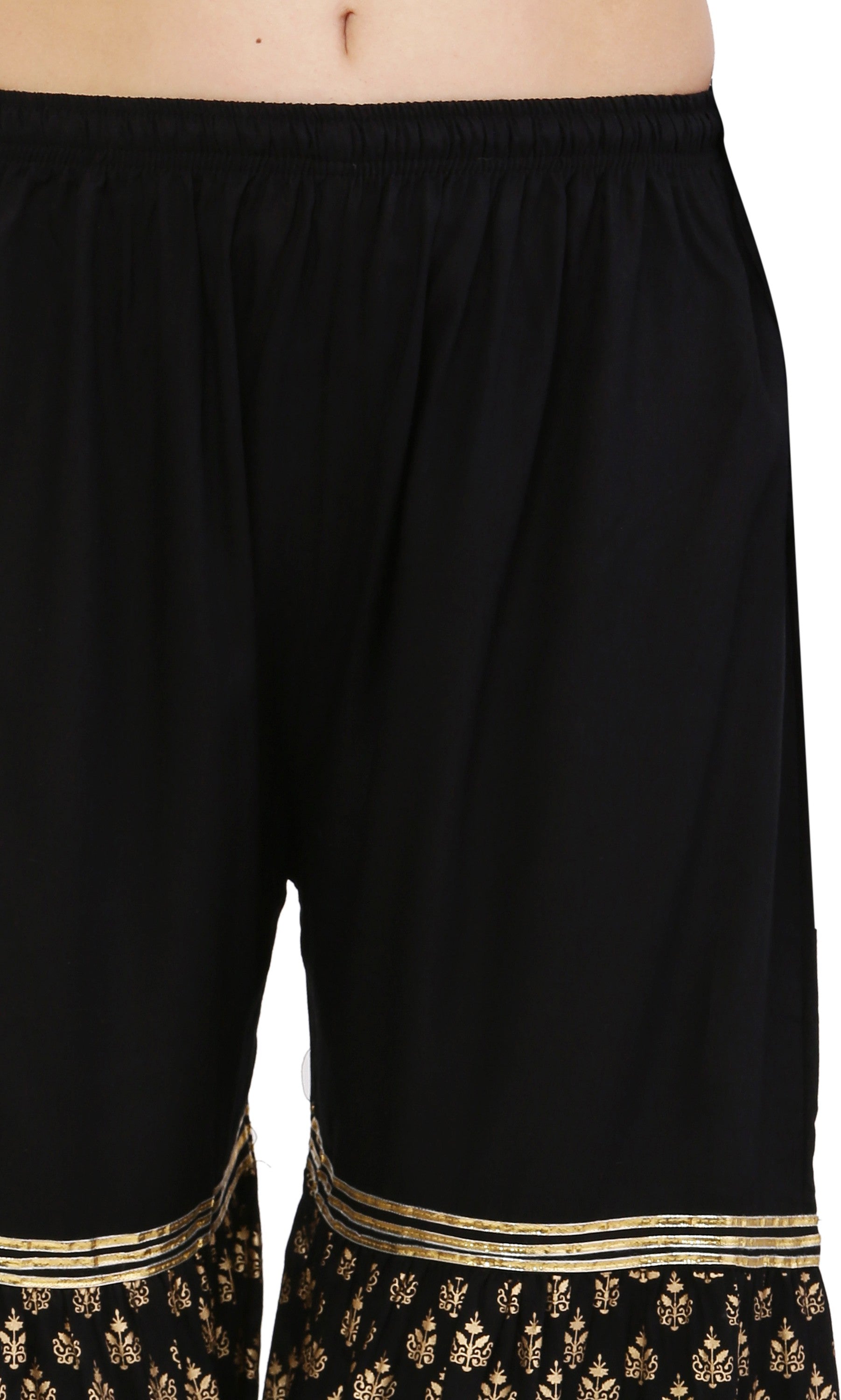 PAVONINE Black Color 3-Panels Sequence Printed Flared Sharara For Women & Girls