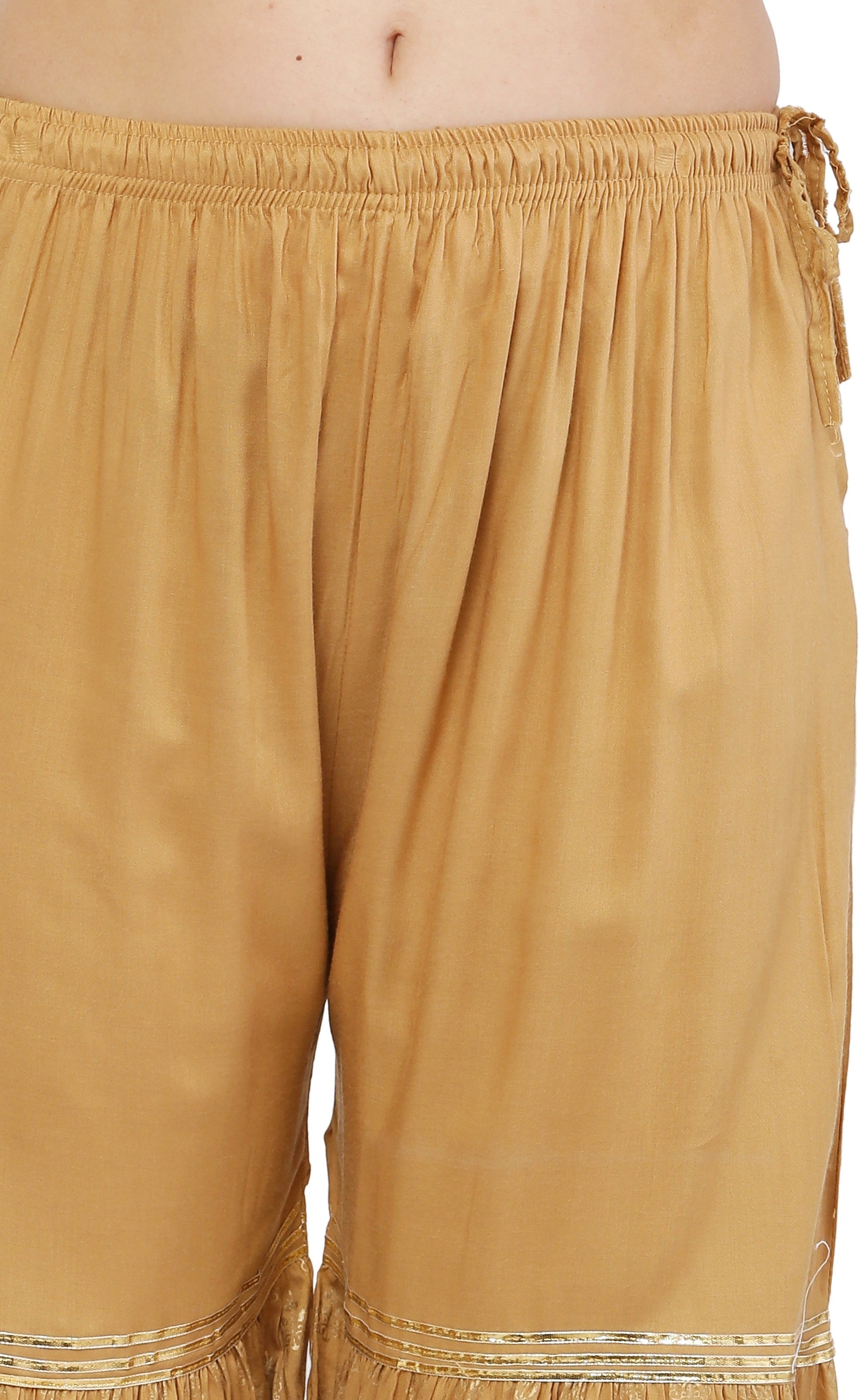 PAVONINE Beige Color 3-Panels Sequence Printed Flared Sharara For Women & Girls