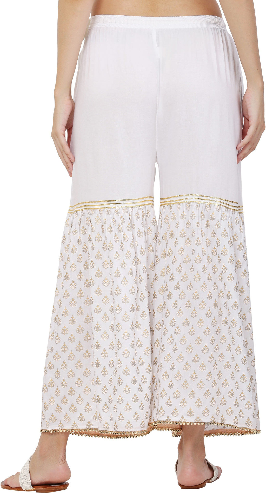 PAVONINE White Color 3-Panels Sequence Printed Flared Sharara For Women & Girls