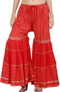 PAVONINE Red Color 3-Panels Golden Printed Flared Sharara For Women & Girls