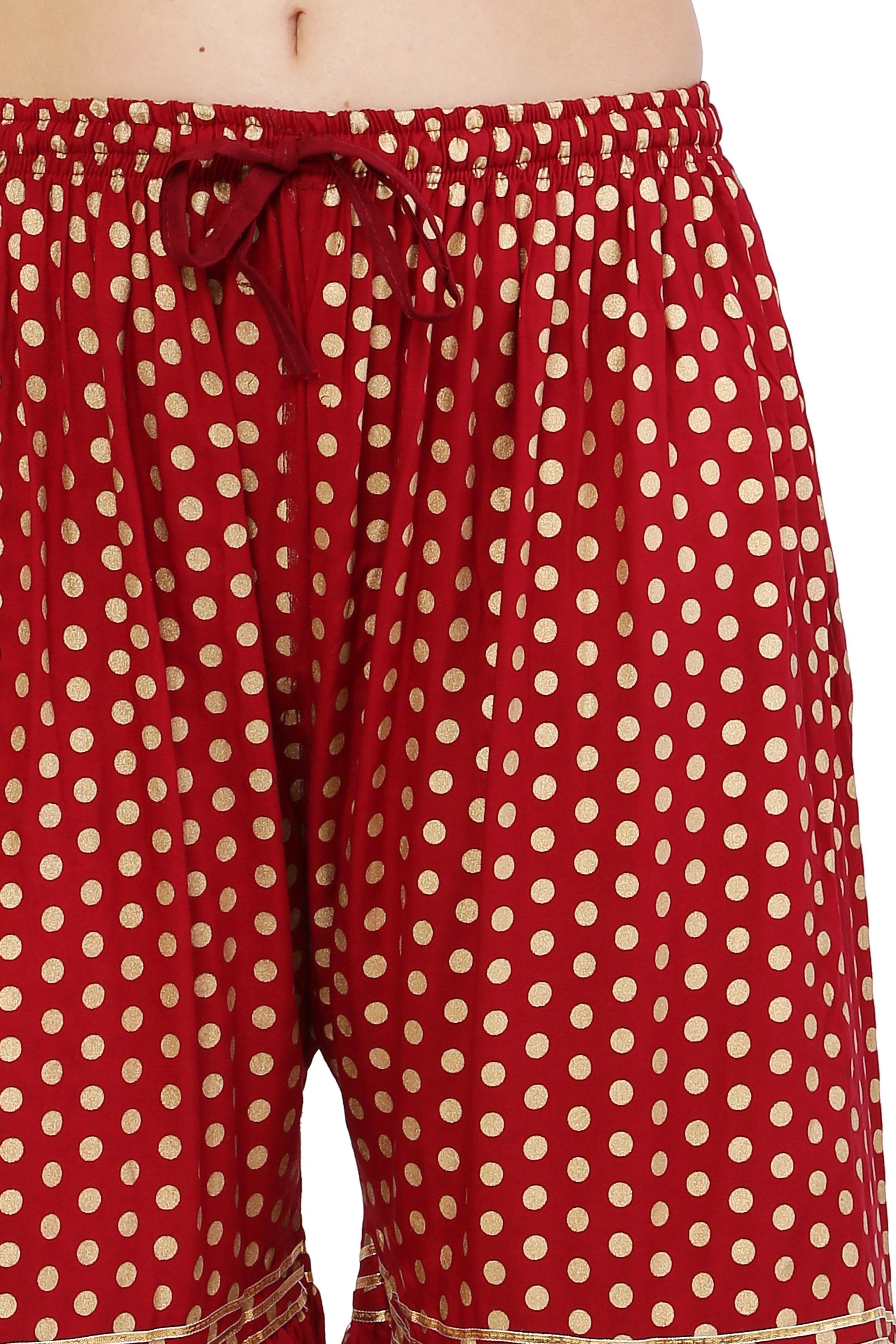 PAVONINE Maroon Color 3-Panels Golden Printed Flared Sharara For Women & Girls