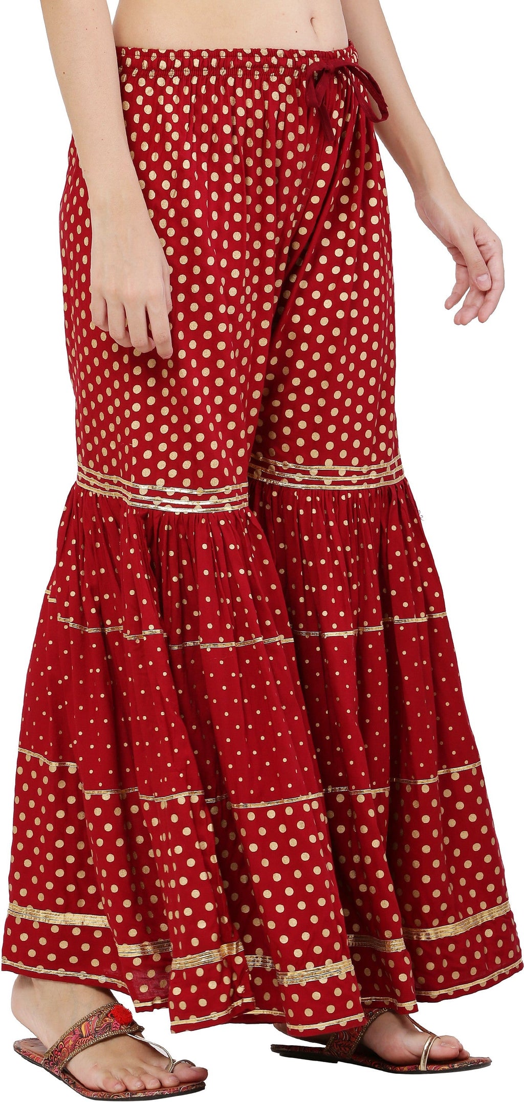 PAVONINE Maroon Color 3-Panels Golden Printed Flared Sharara For Women & Girls