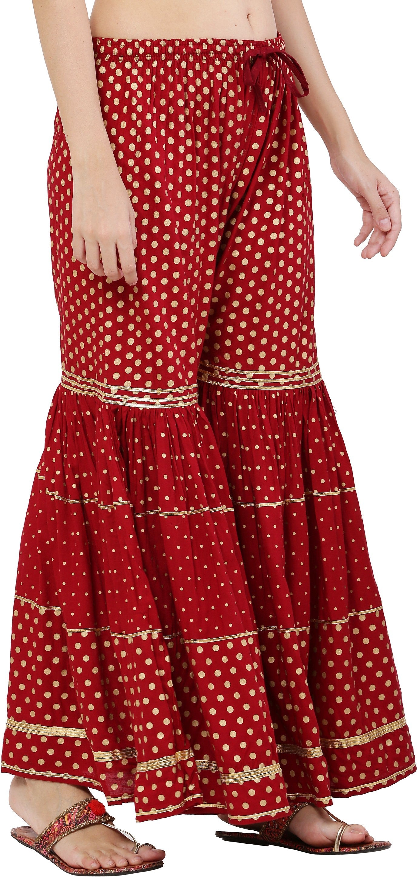 PAVONINE Maroon Color 3-Panels Golden Printed Flared Sharara For Women & Girls