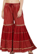 PAVONINE Maroon Color 3-Panels Golden Printed Flared Sharara For Women & Girls