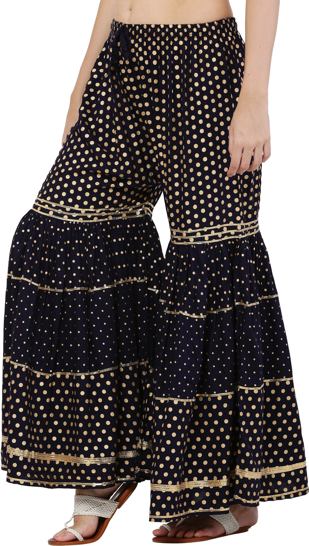PAVONINE Black Color 3-Panels Golden Printed Flared Sharara For Women & Girls
