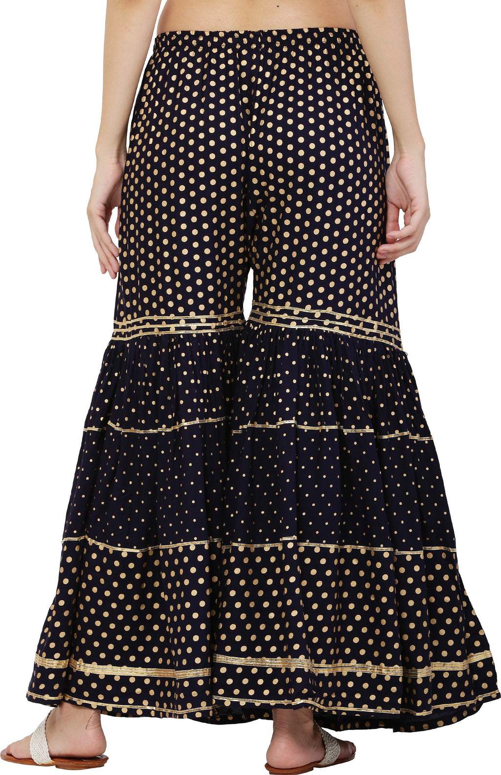 PAVONINE Black Color 3-Panels Golden Printed Flared Sharara For Women & Girls