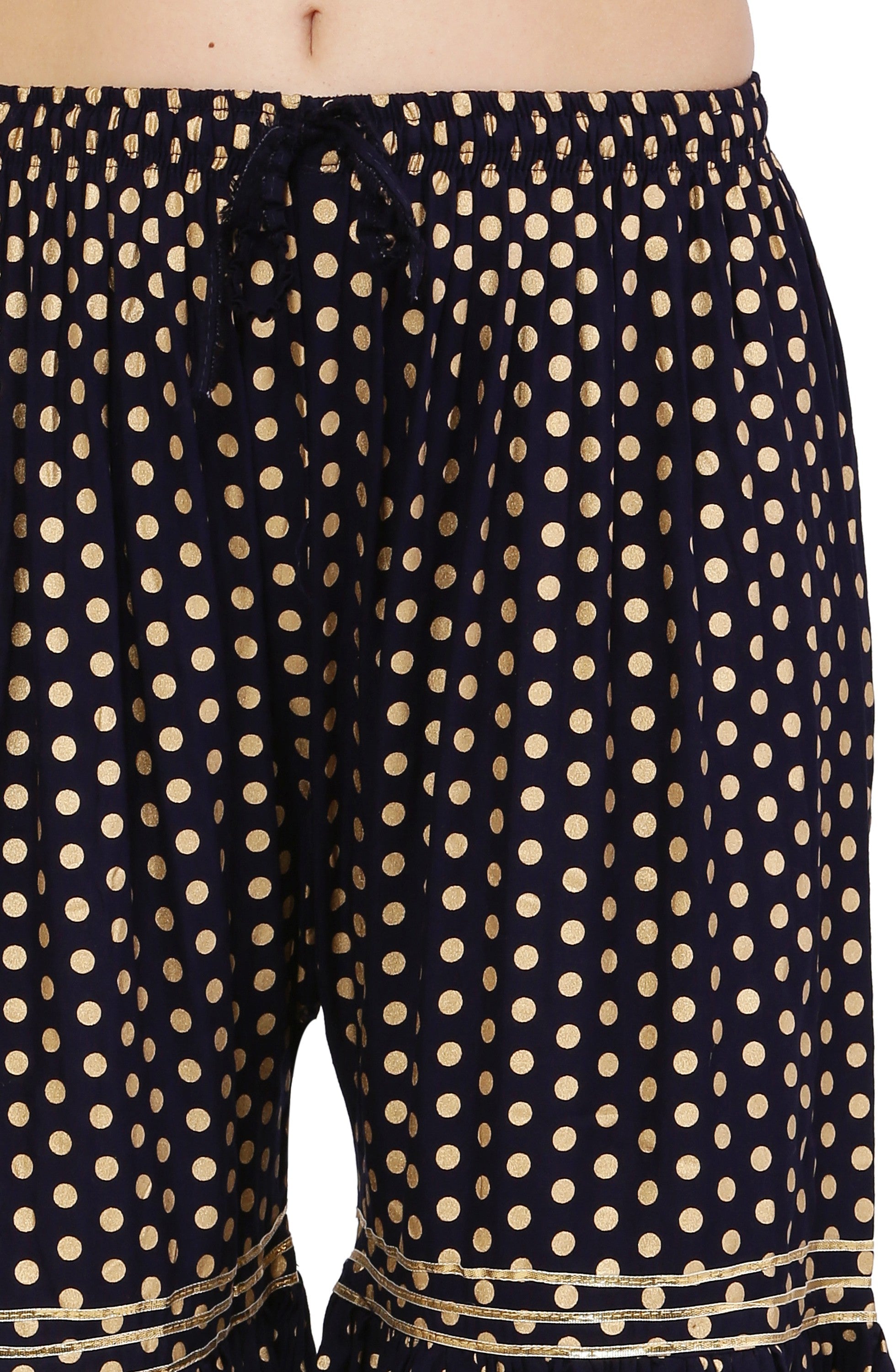 PAVONINE Black Color 3-Panels Golden Printed Flared Sharara For Women & Girls