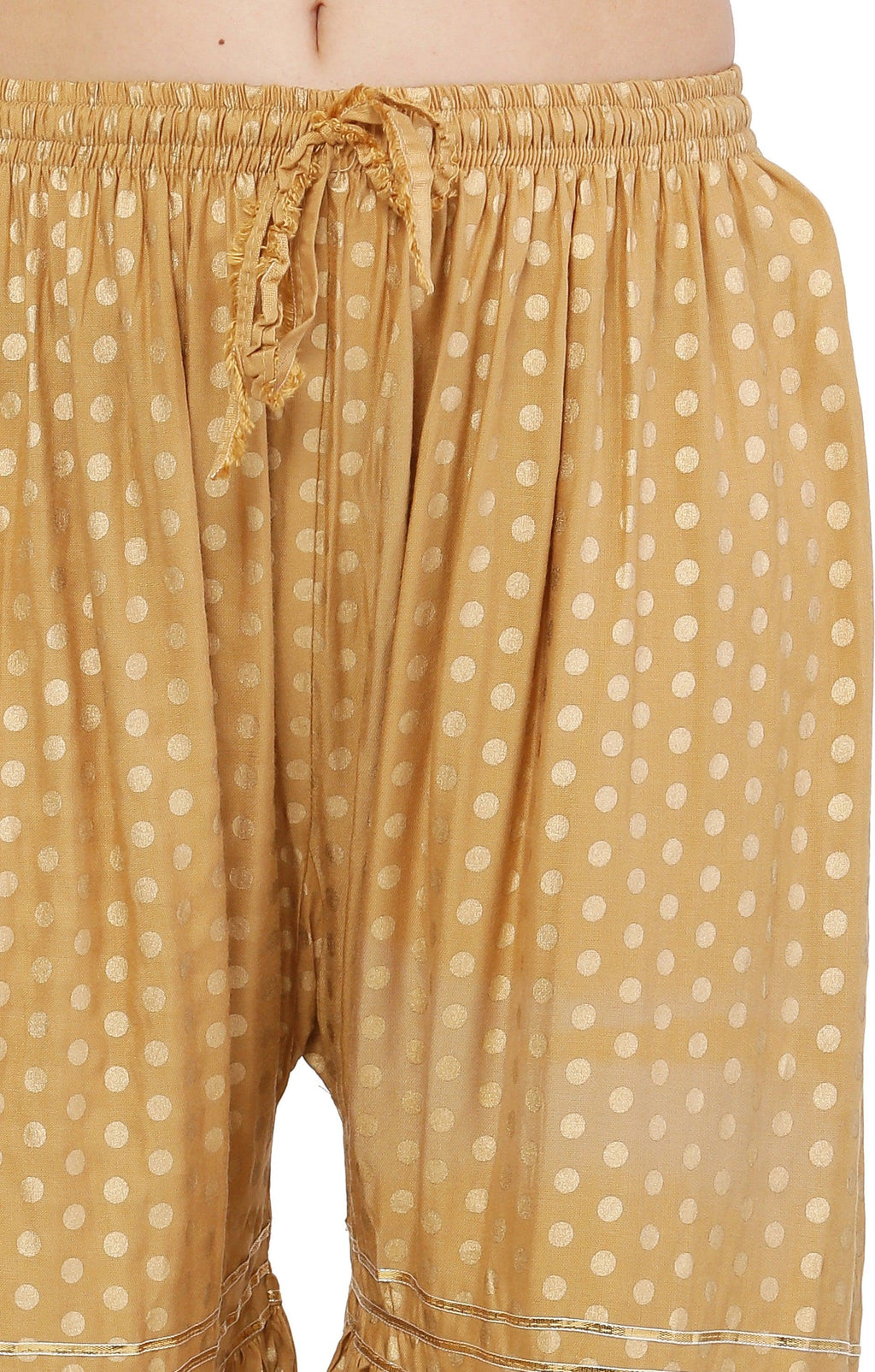 PAVONINE Beige Color 3-Panels Golden Printed Flared Sharara For Women & Girls
